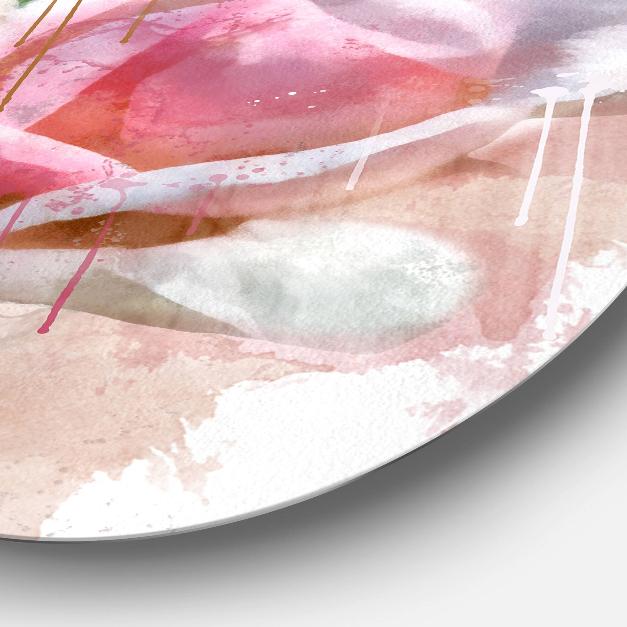 Designart - Pink Rose Flower with Paint Splashes' Large Floral Metal Artwork