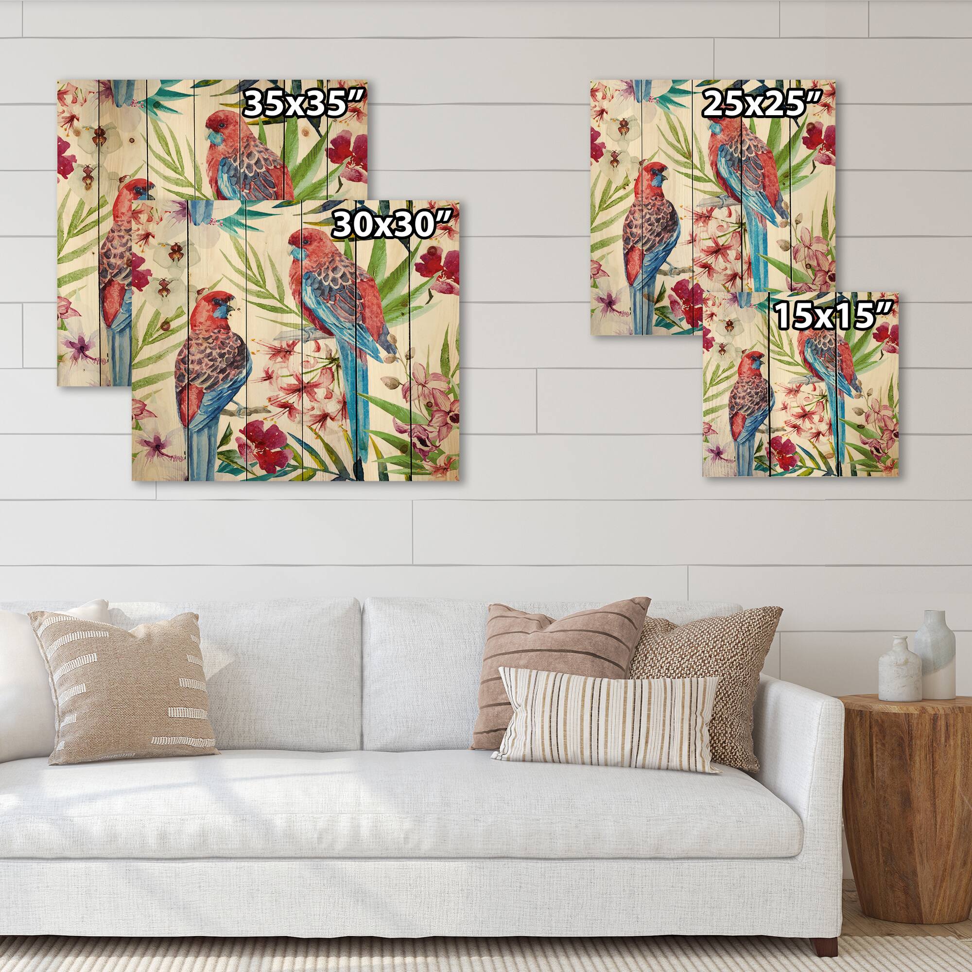 Designart - Rosella Bird - Traditional Print on Natural Pine Wood