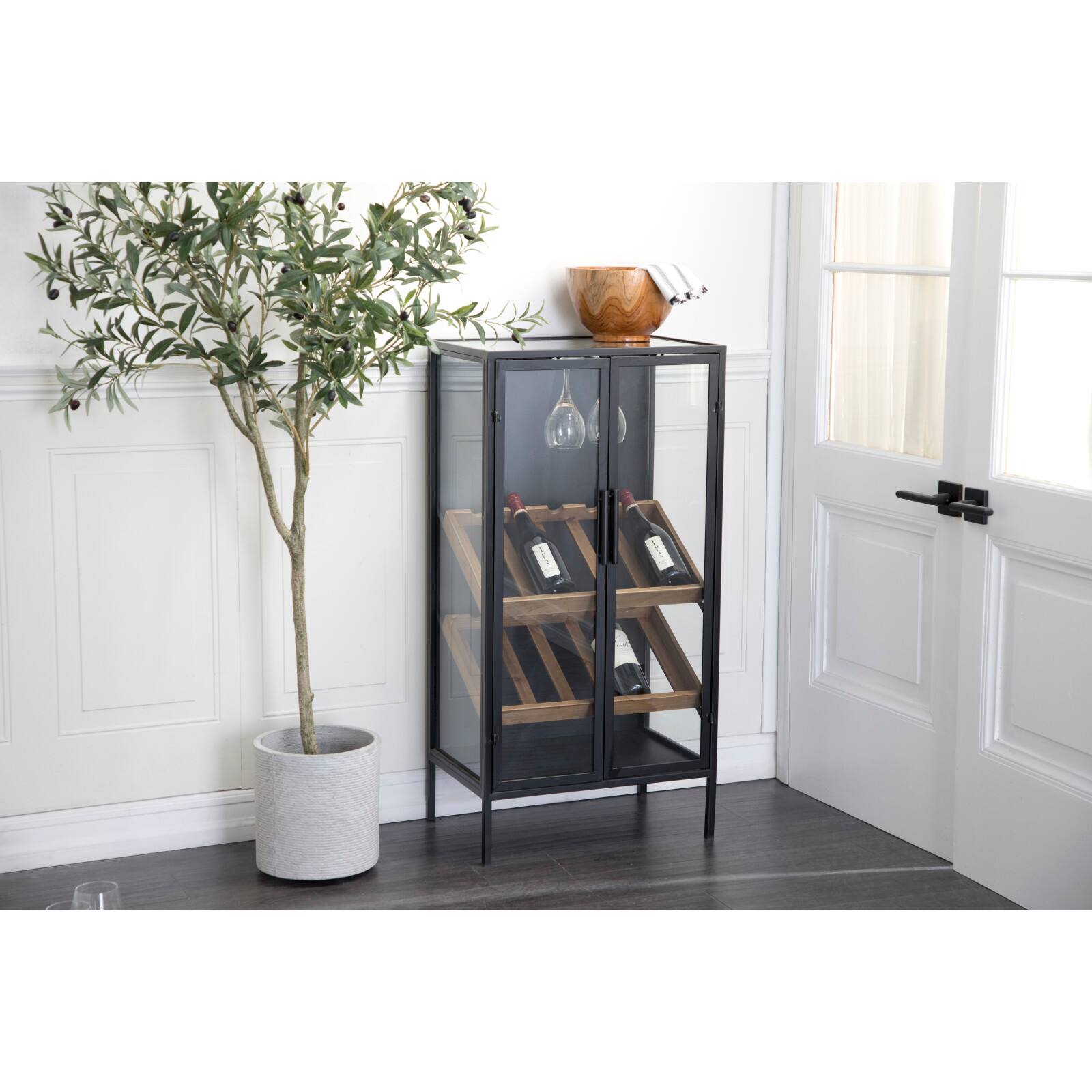 40&#x27;&#x27; Black Wood Contemporary Standing Wine Rack