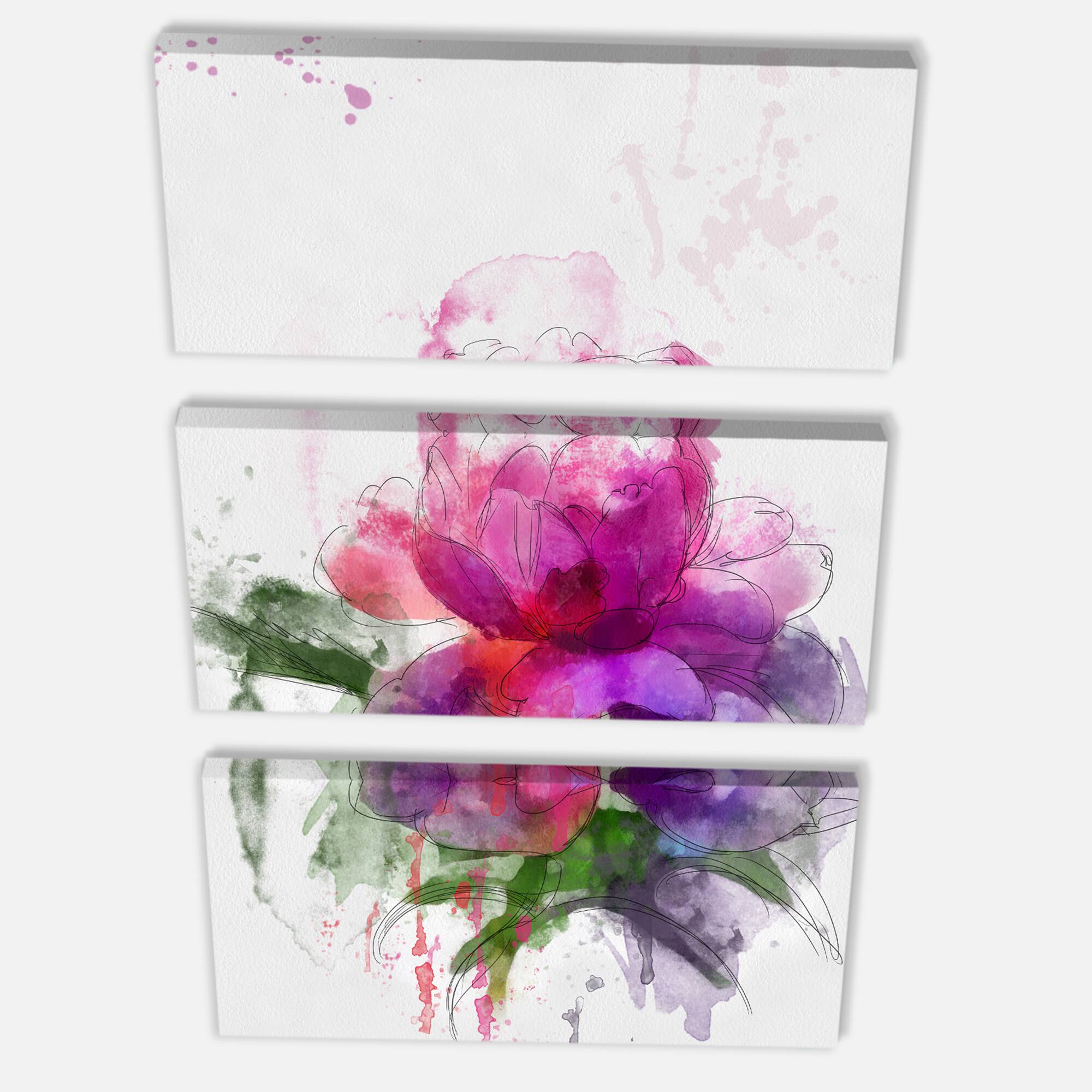 Designart - Purple Peony Sketch - Flowers Canvas Wall Artwork