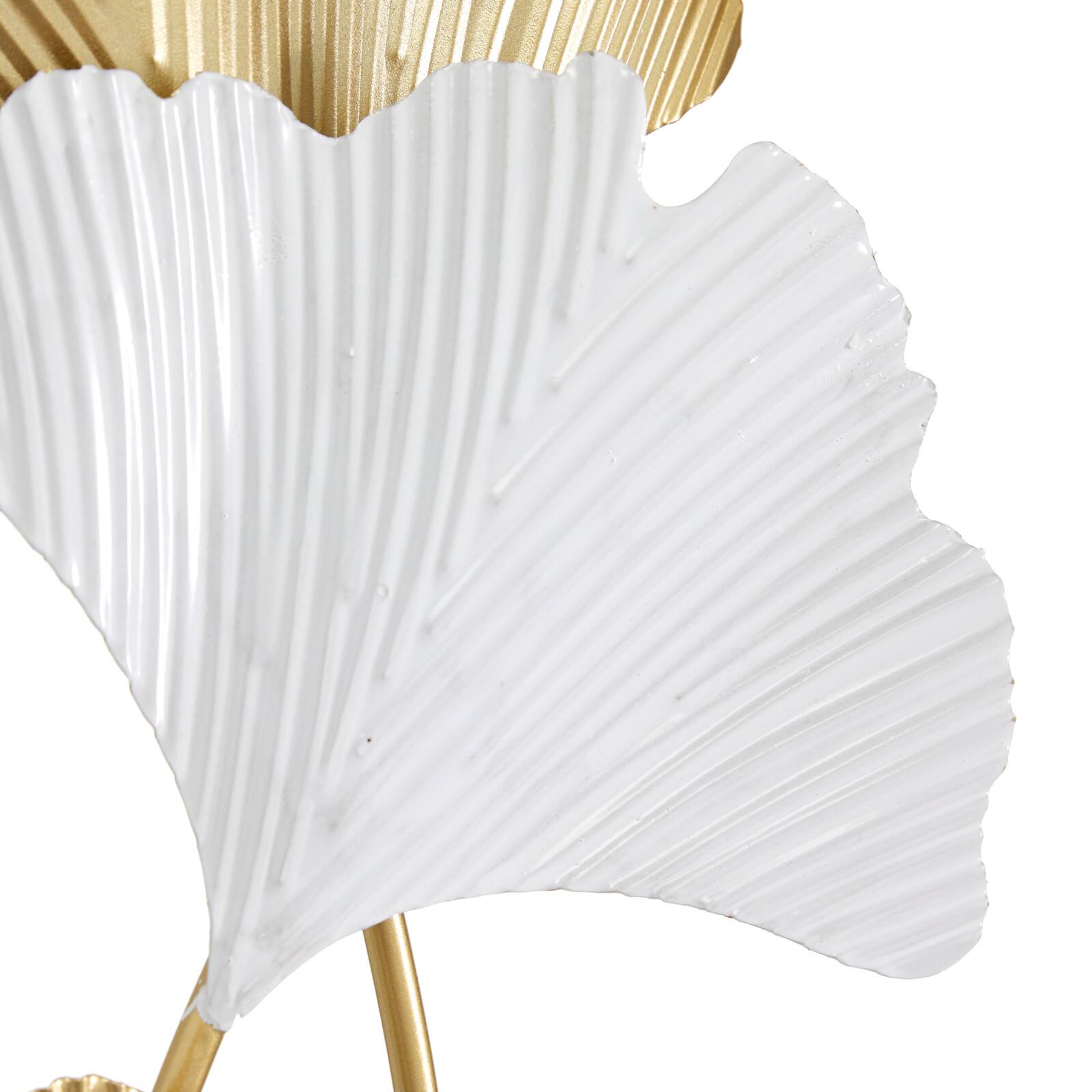 24&#x22; White &#x26; Gold Metal Modern Nature Sculpture