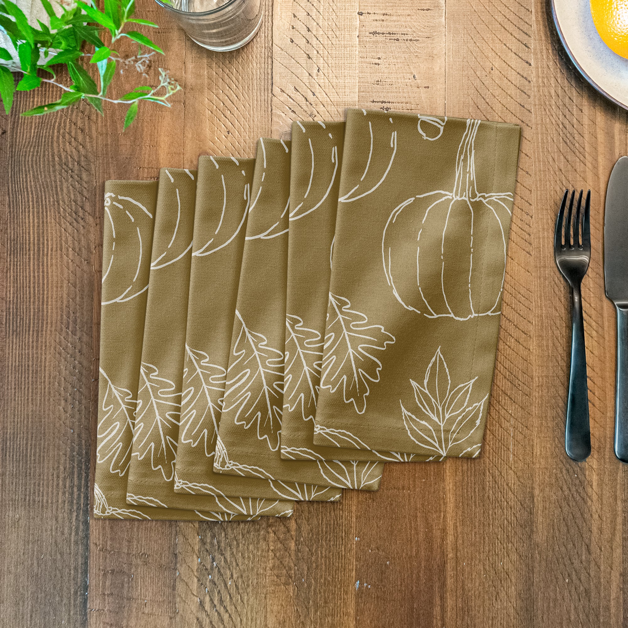 Mustard Yellow Fall Pattern Cotton Twill Napkin