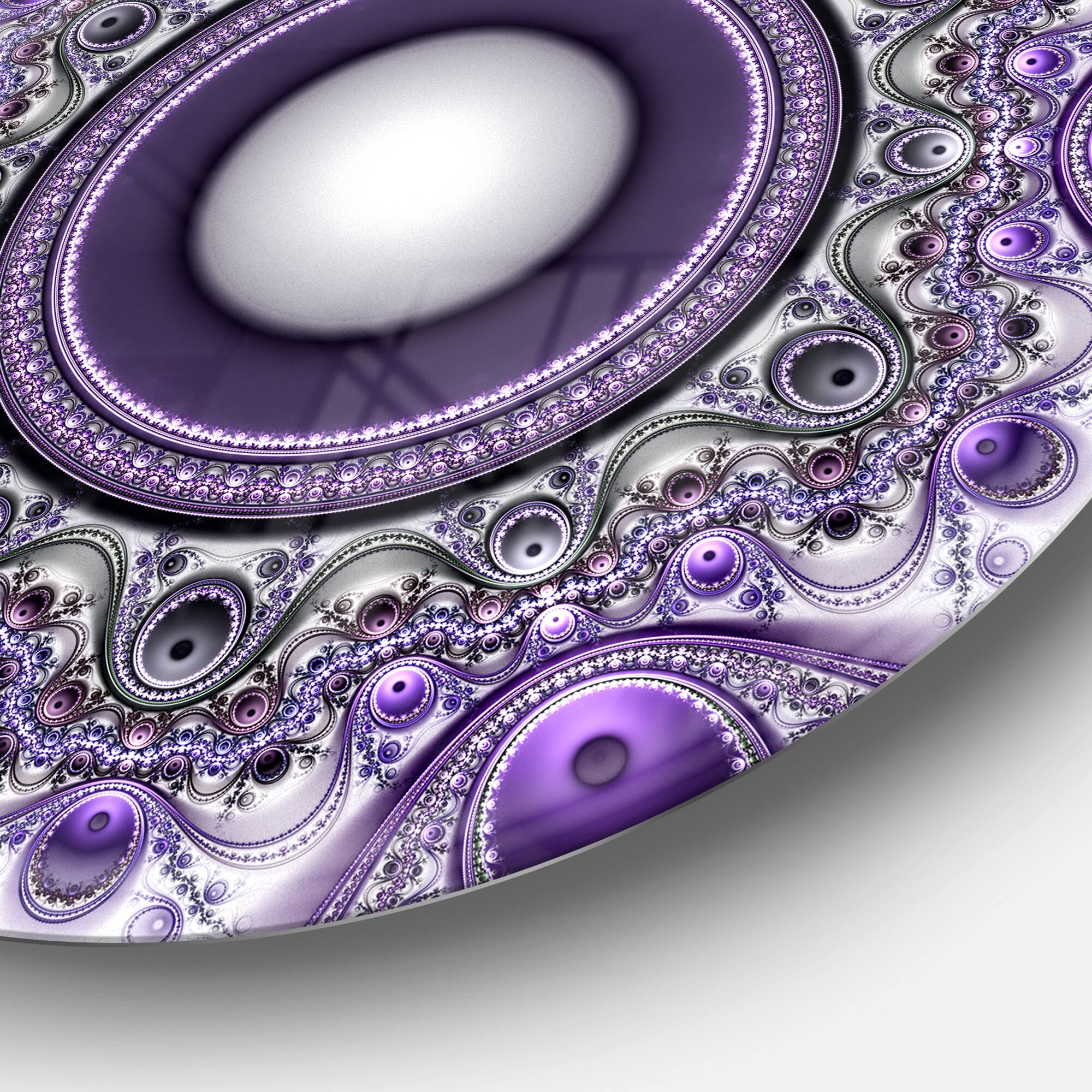 Designart - Purple Fractal Pattern with Circles&#x27; Abstract Round Circle Metal Wall Art