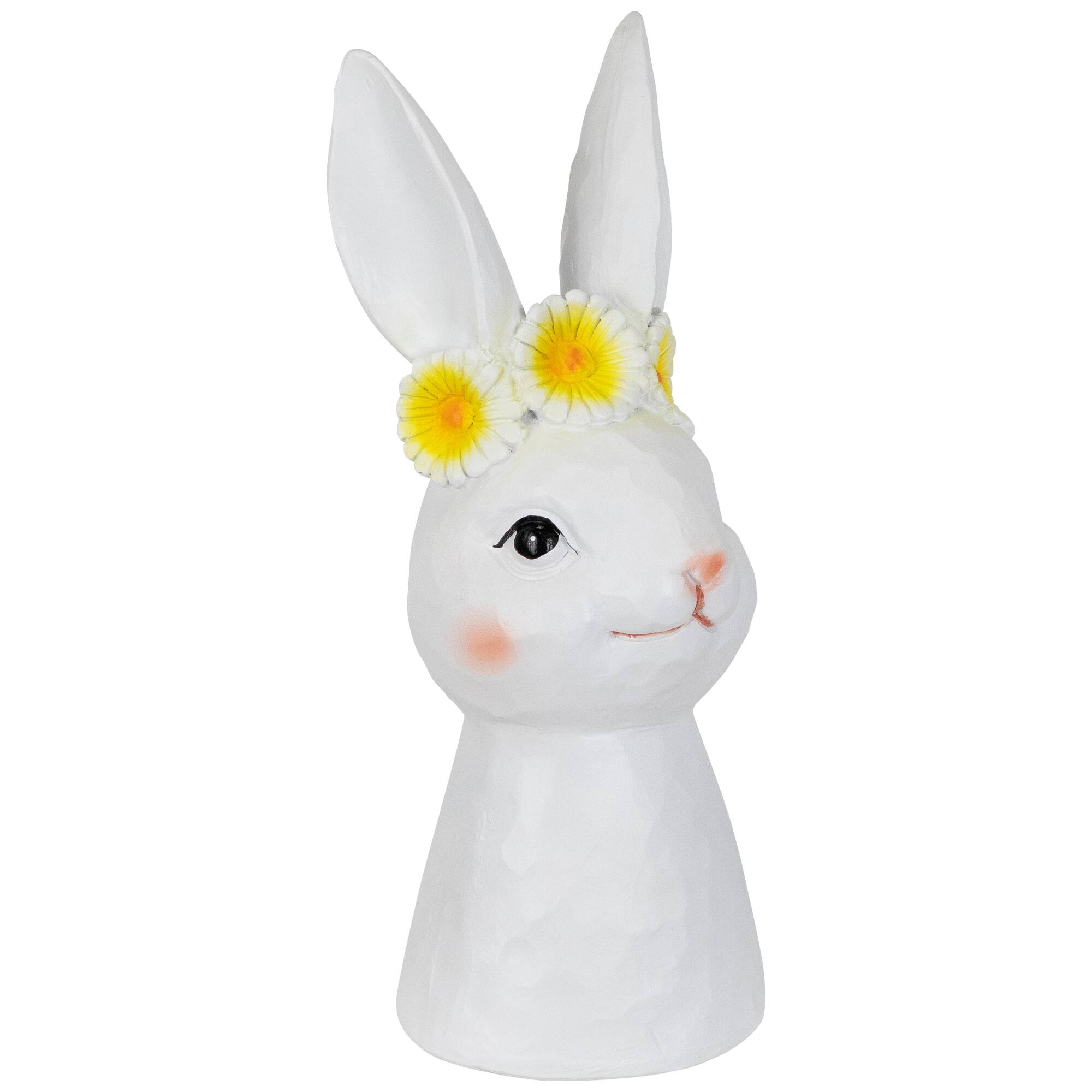 9&#x22; White Easter Bunny Bust with Daisy Flower Crown