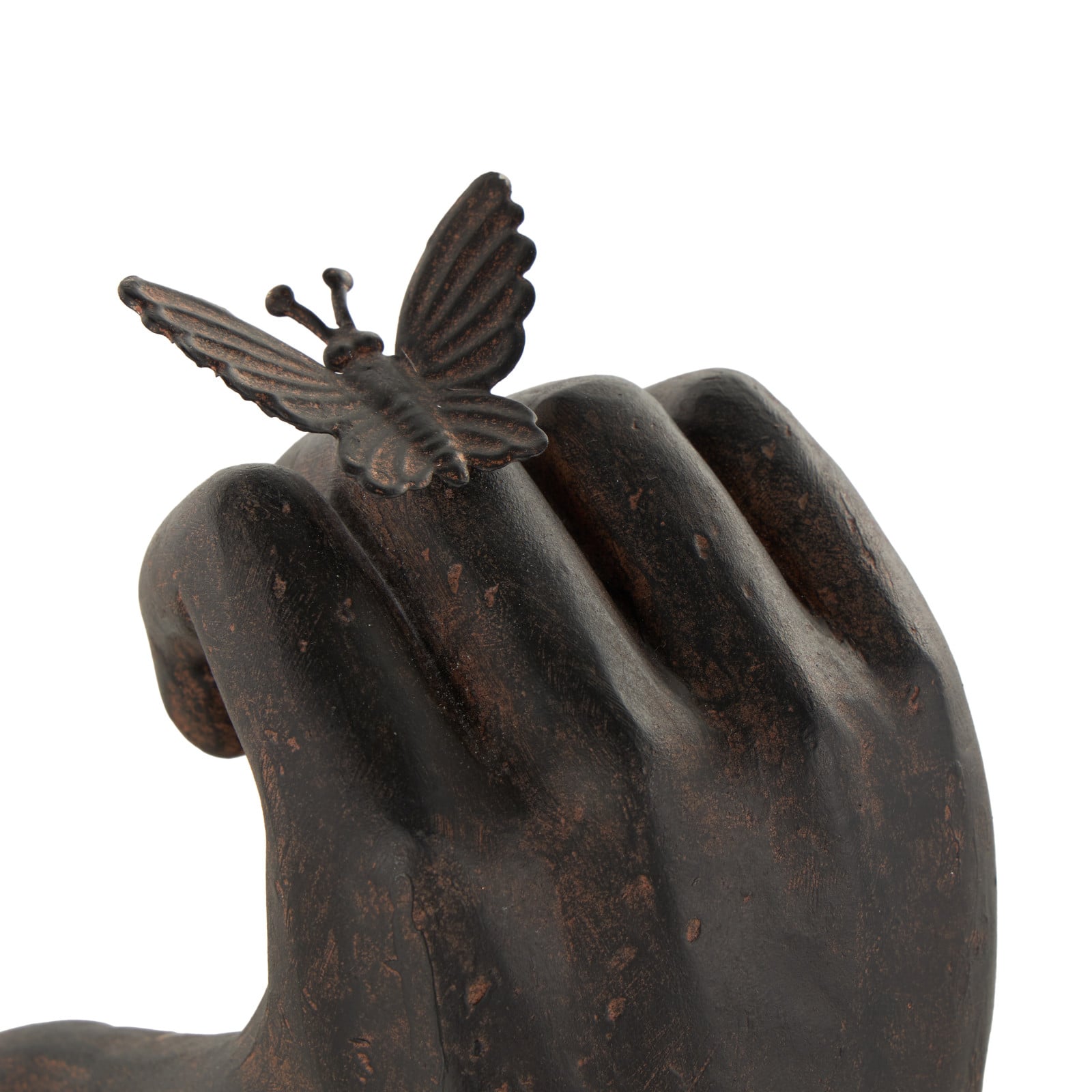 7.5&#x22; Dark Brown Hands Heart Inspired Decorative Bookend Set with Butterfly &#x26; Copper Accents