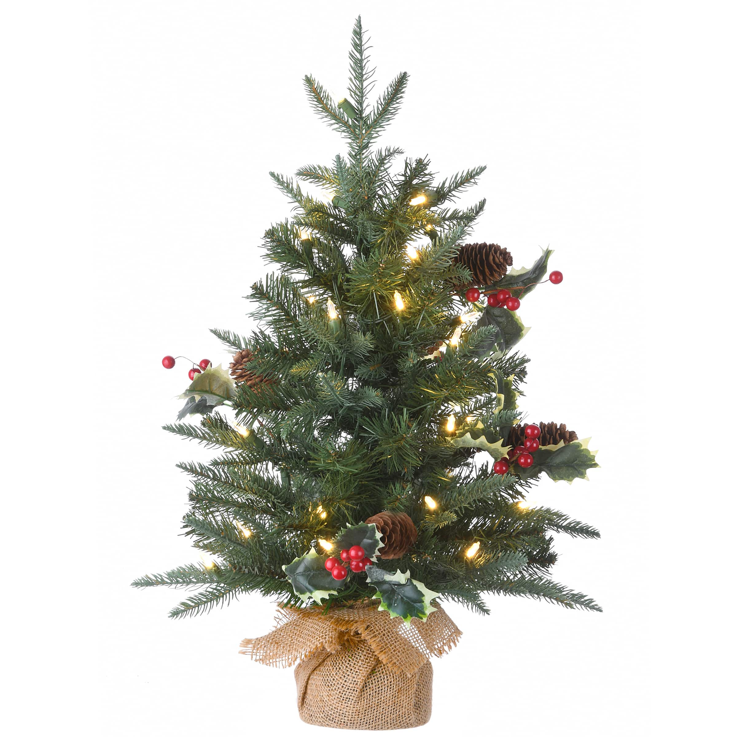 2ft. Pre-Lit Happy Hill Pine Artificial Christmas Tree, Warm White LED Lights