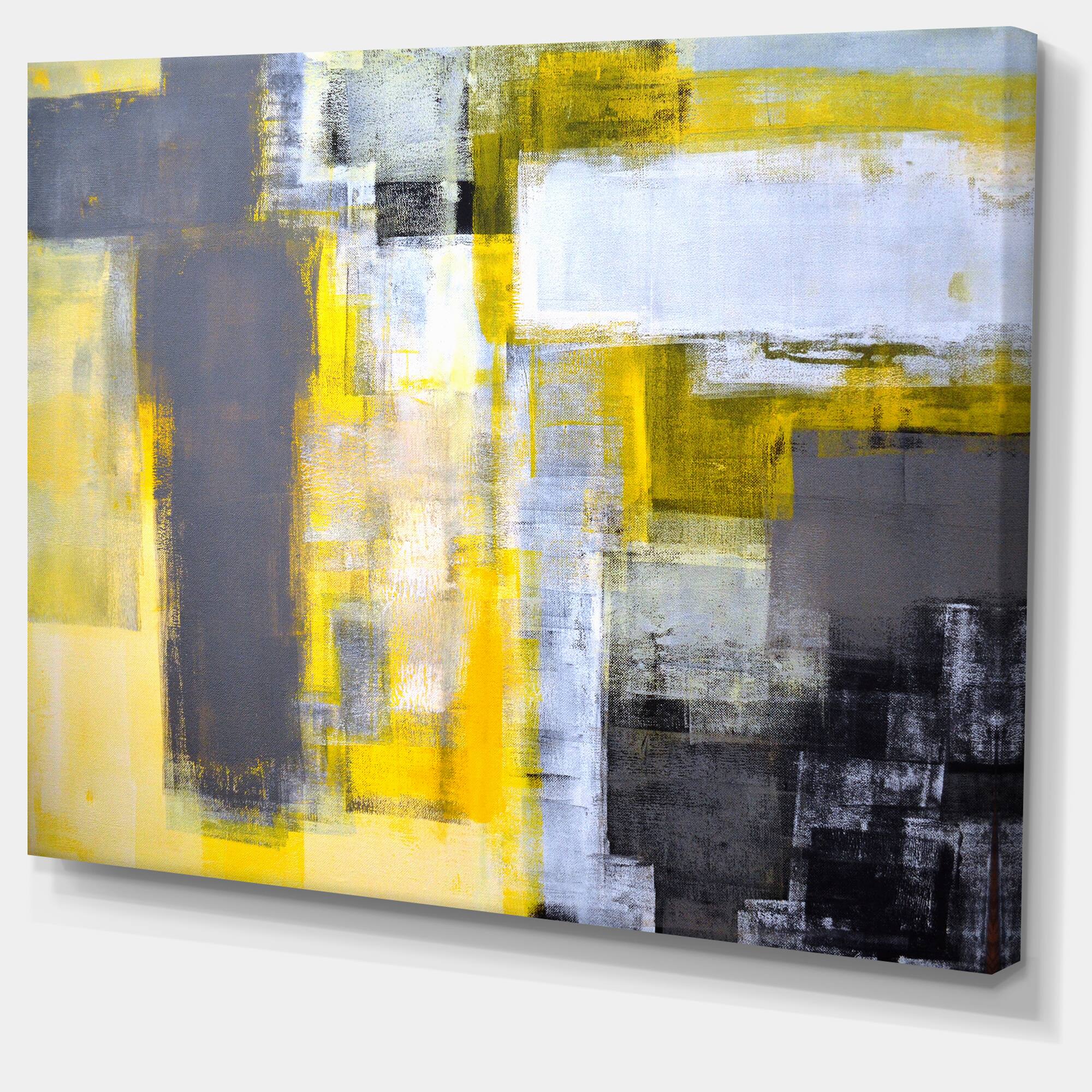 Designart - Grey and Yellow Blur Abstract - Abstract Canvas Art Print