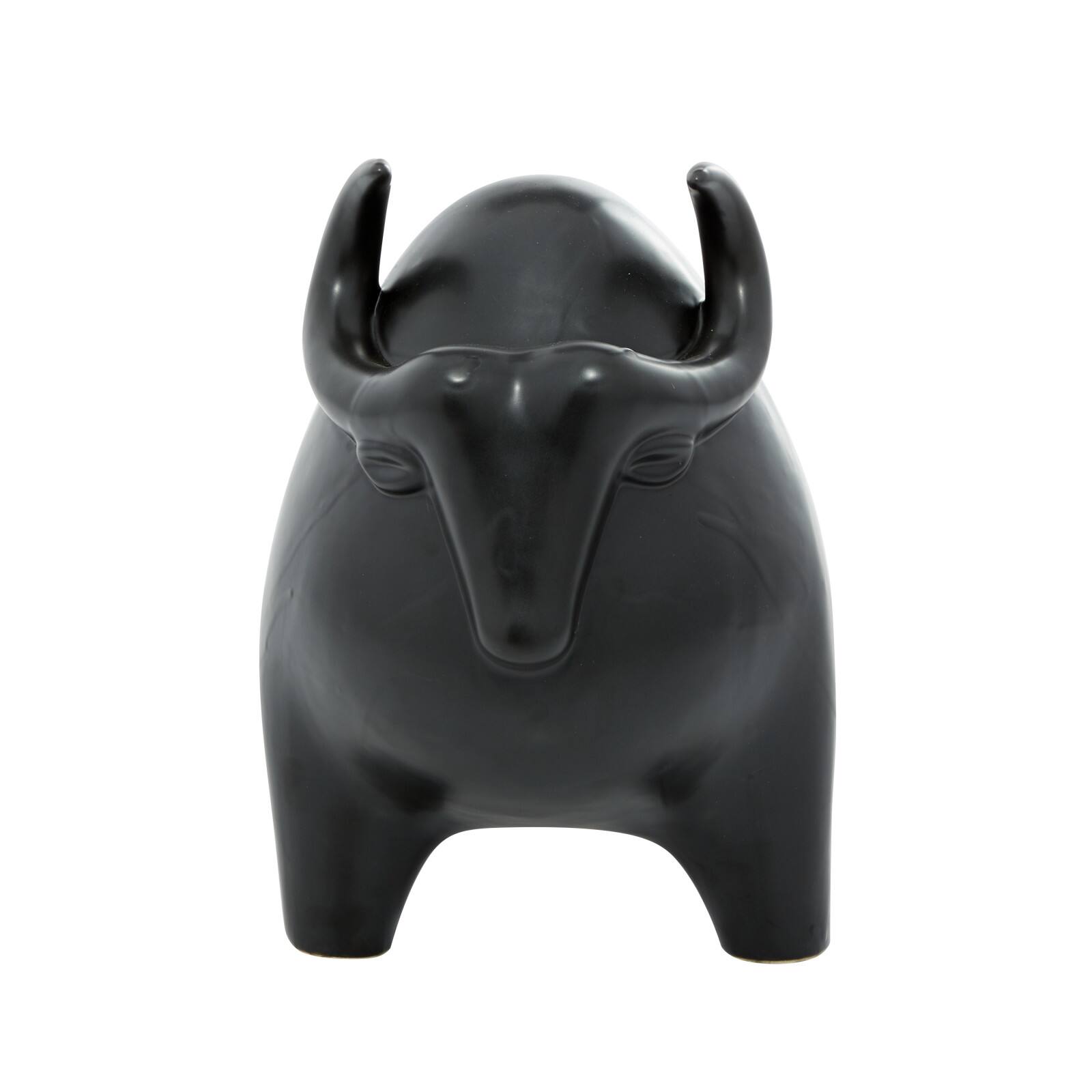 Black Porcelain Contemporary Buffalo Sculpture, 11&#x22; x 8&#x22; x 16&#x22;