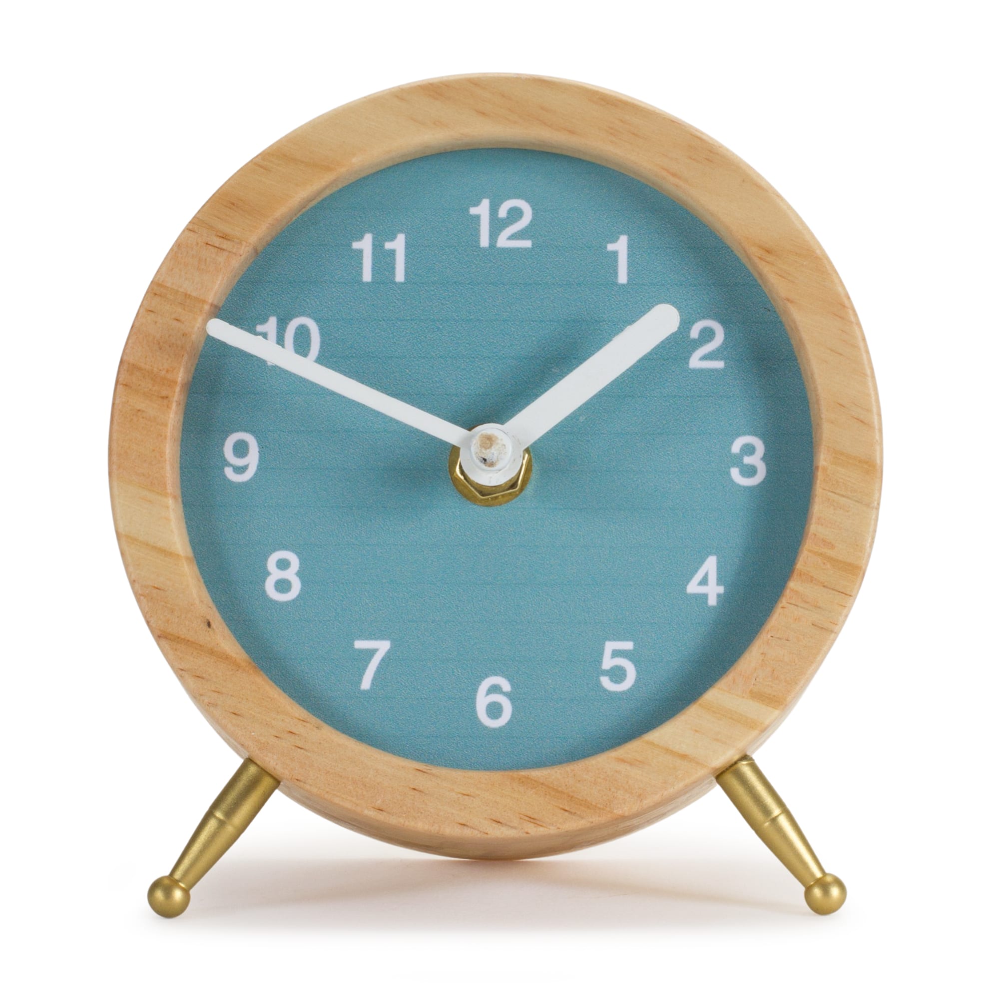 5&#x22; Wooden Desk Clock with Teal Face