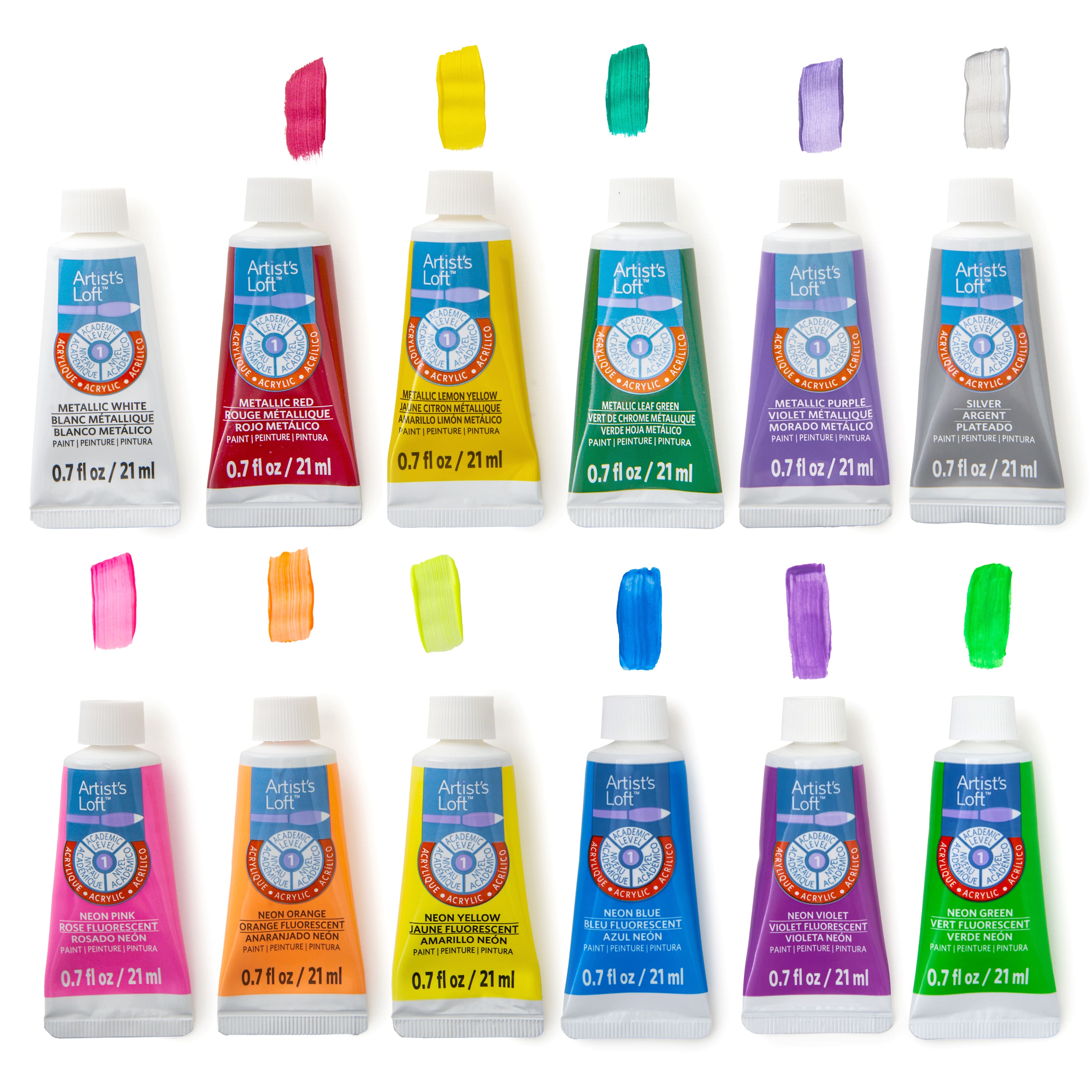 12 Packs: 24 ct. (288 total) Metallic &#x26; Neon Acrylic Paint Set by Artist&#x27;s Loft&#x2122;