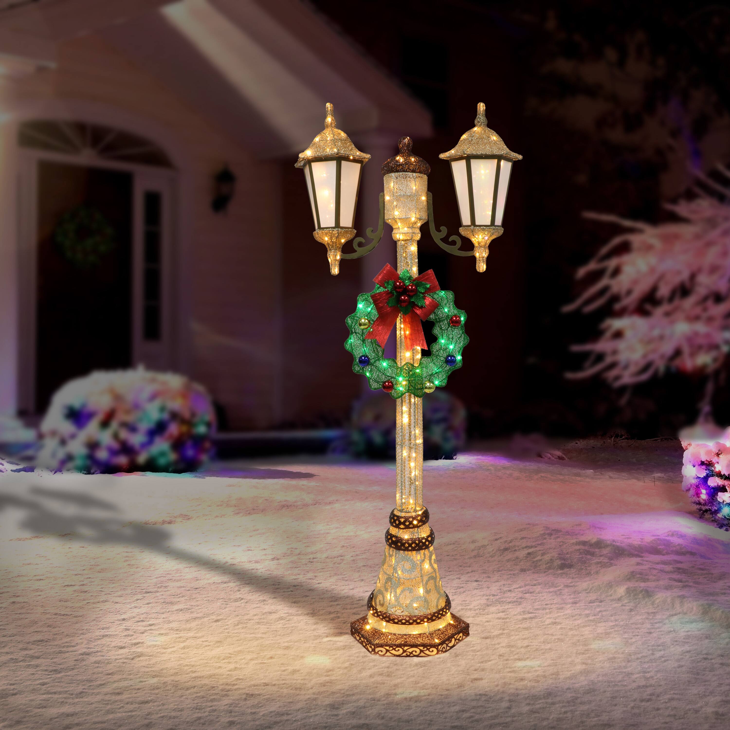 6ft. Pre-Lit Gold And Green Lamp Post With Twinkling Lights