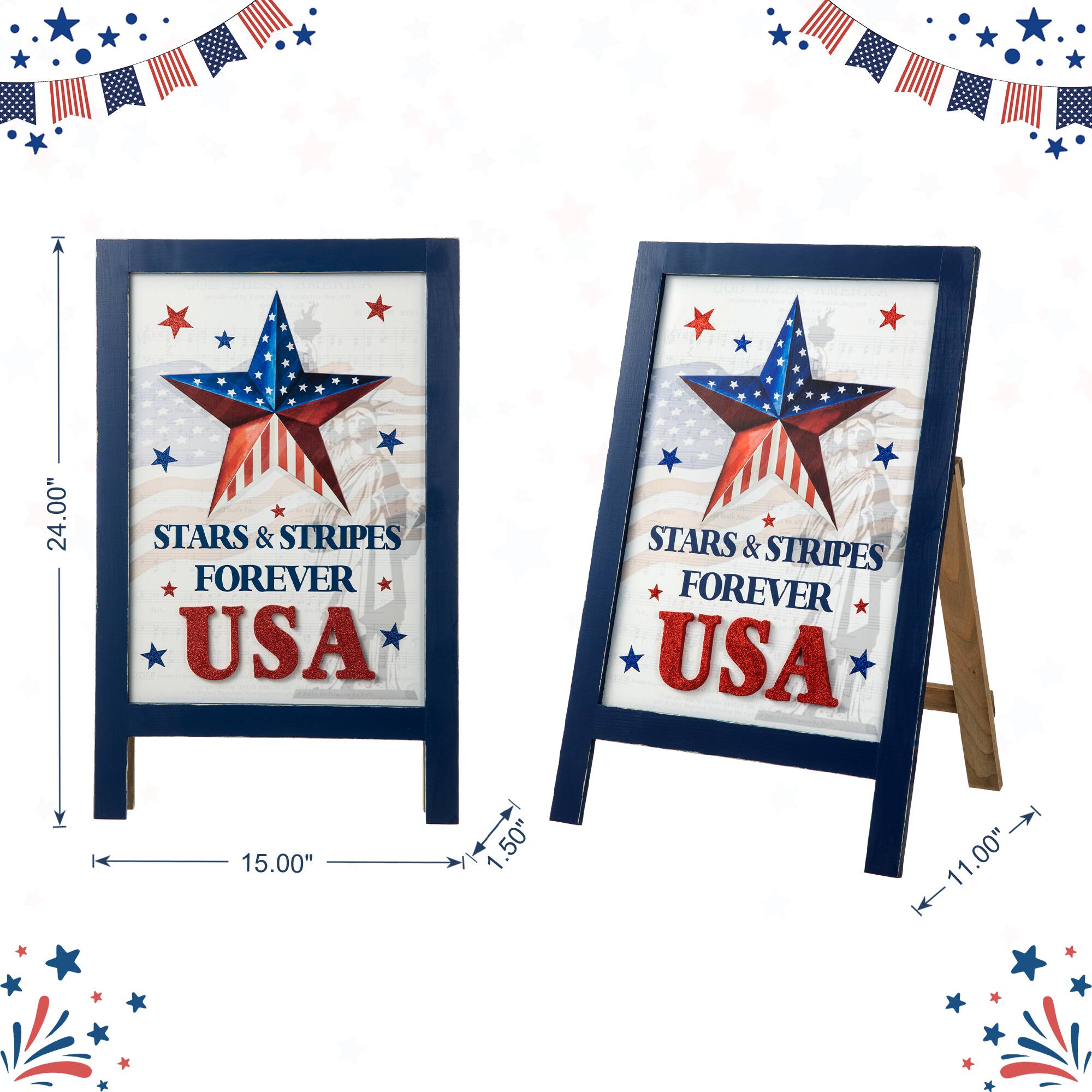 Glitzhome&#xAE; 24&#x22; Patriotic Stars &#x26; Stripes Easel Porch D&#xE9;cor