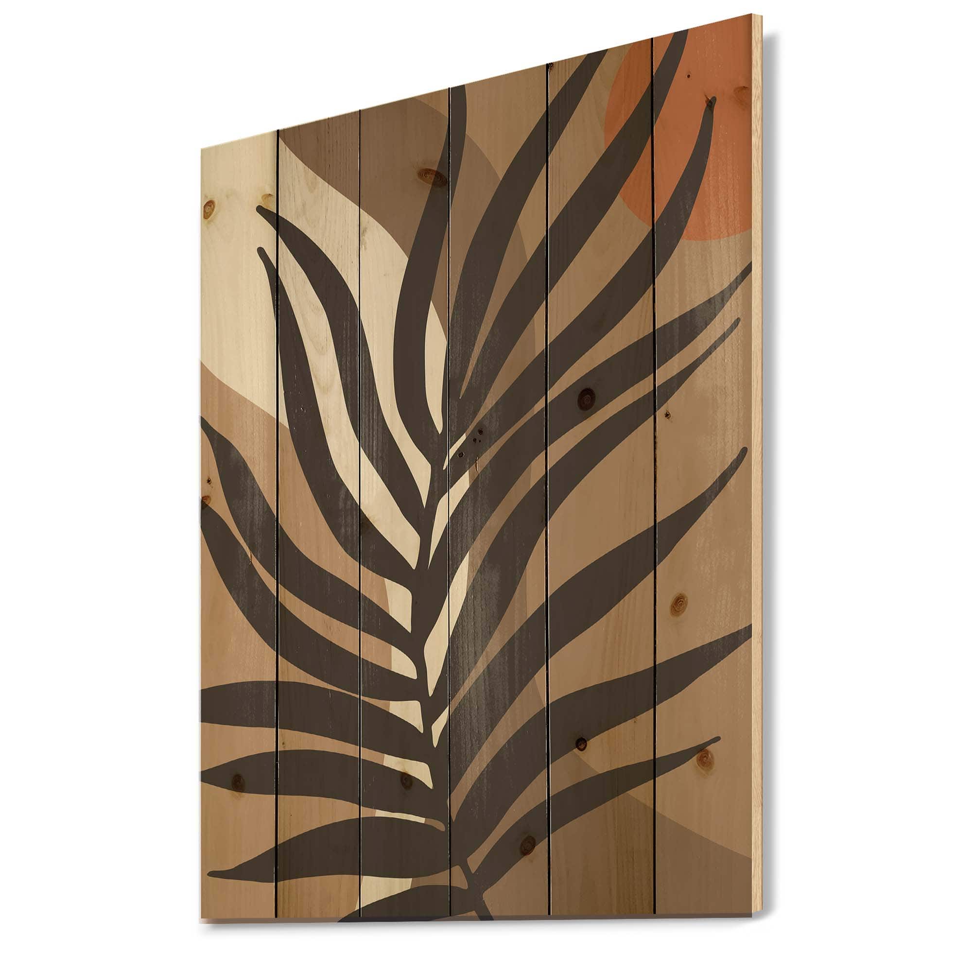 Designart - Tropical Leaf Silhouettes and Shapes II - Modern Print on Natural Pine Wood
