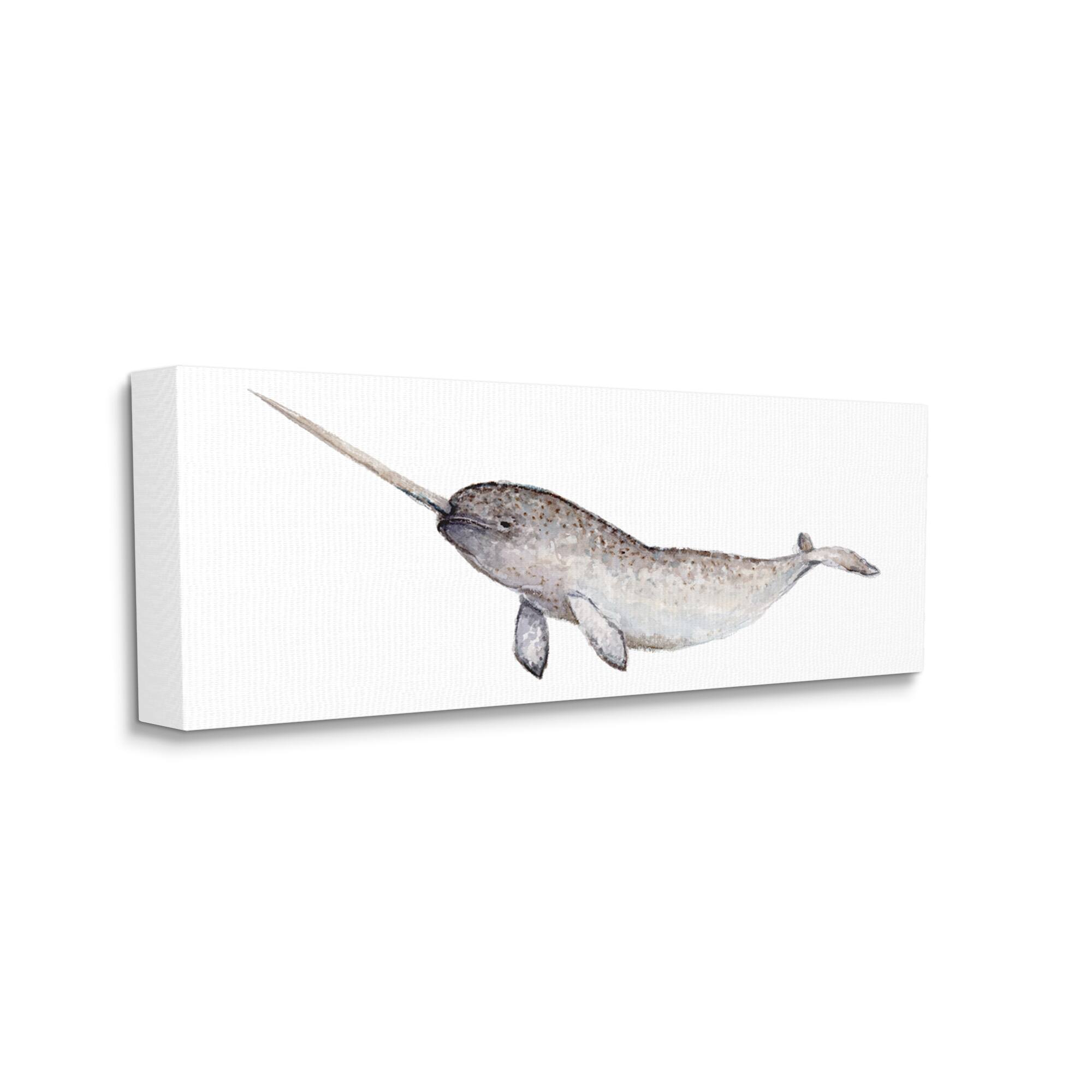 Stupell Industries Baby Narwhal Watercolor Painting Children's Nursery Aquatic Animal Canvas Wall Art