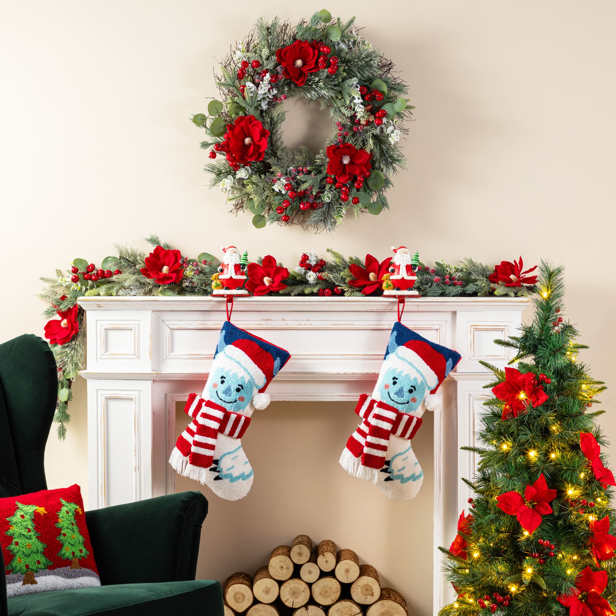 Glitzhome® 21"L Hooked Christmas Yeti Stocking