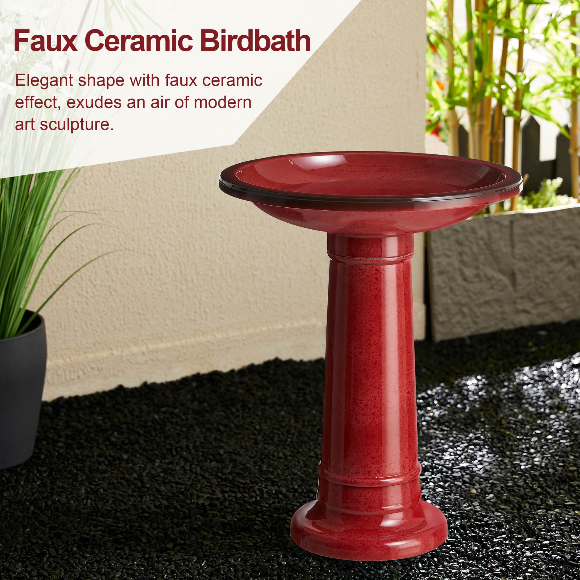 Glitzhome® 21.5" Faux Ceramic Tall Pedestal Birdbath