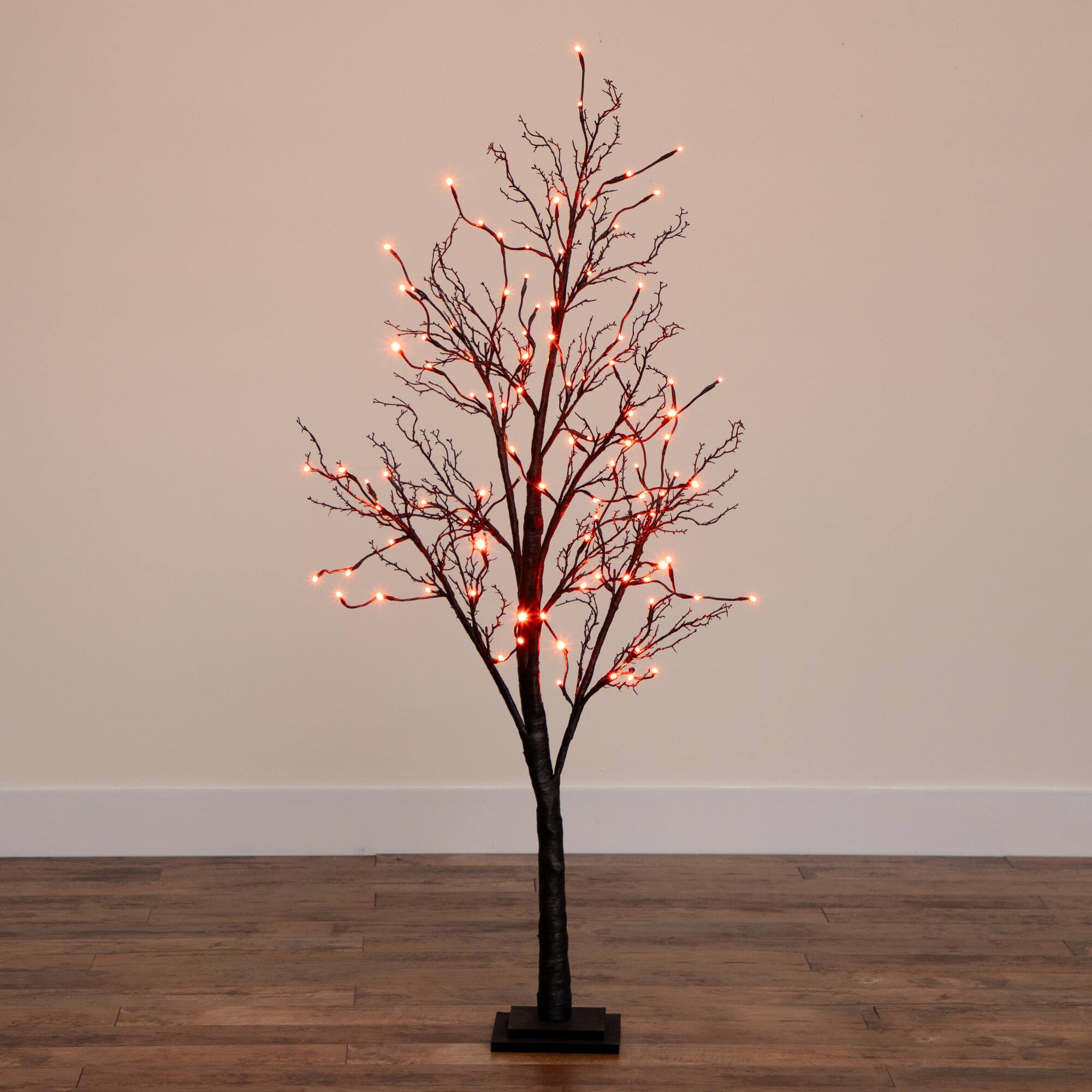 5ft. Orange &#x26; Purple LED Pre-Lit Halloween Deluxe Black Twig Artificial Fall Tree