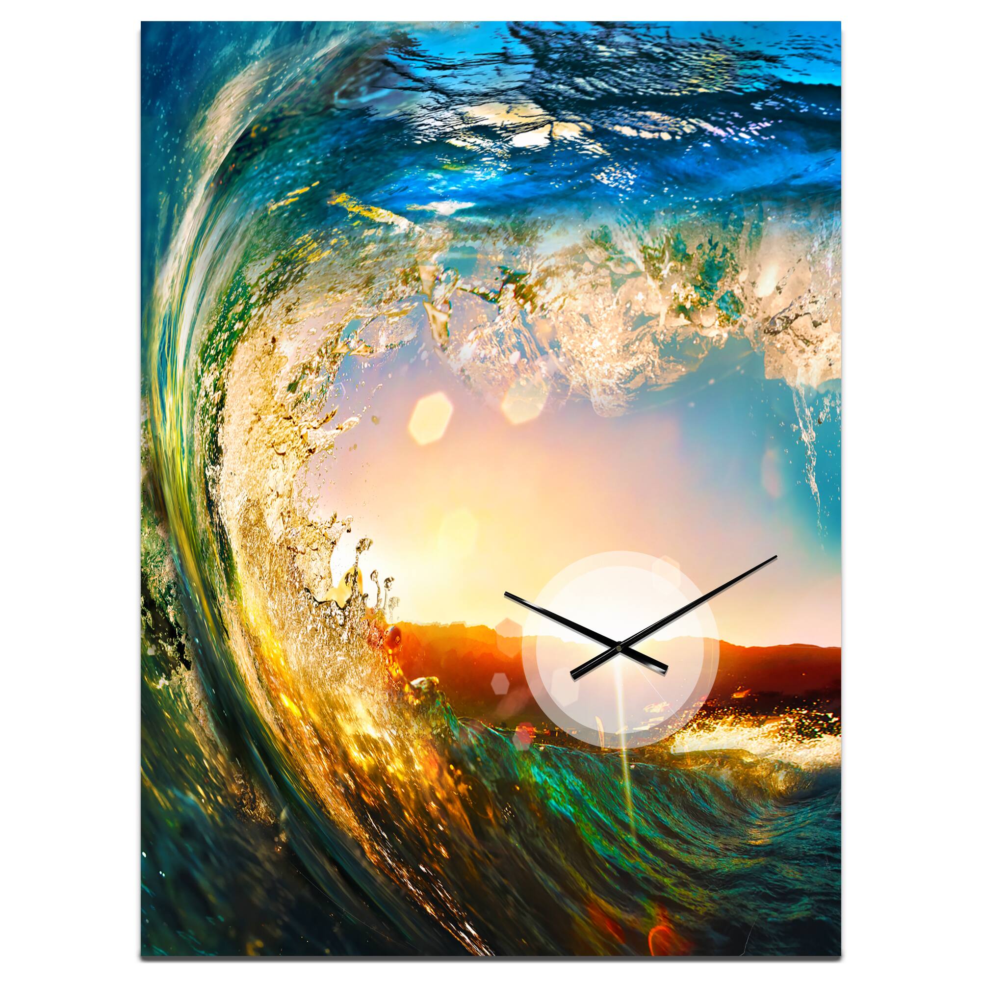 Designart 'Colored Ocean Waves Falling Down Modern Rectangular Wall Clock