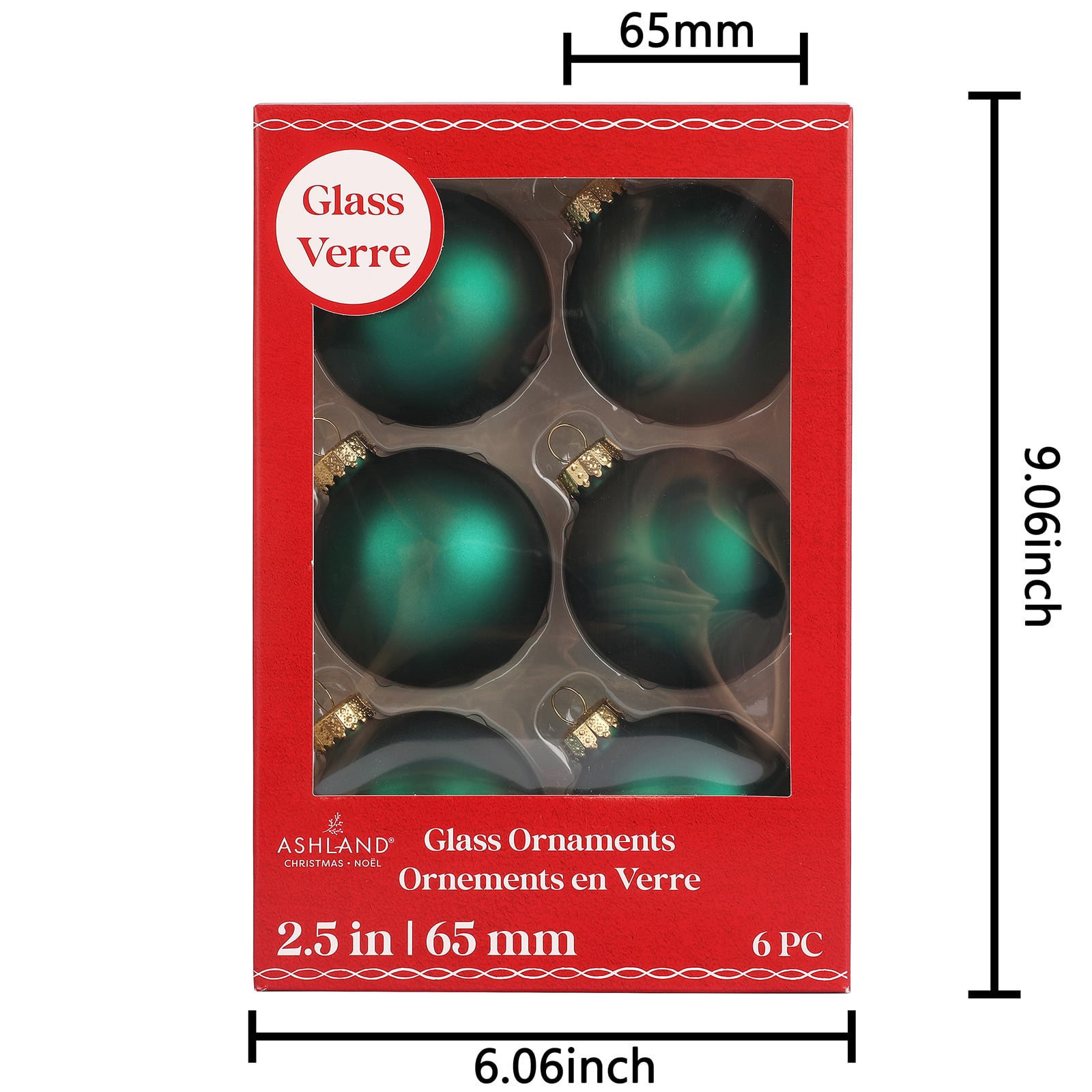 6 Pack 2.5&#x22; Emerald Glass Ball Ornaments by Ashland&#xAE;
