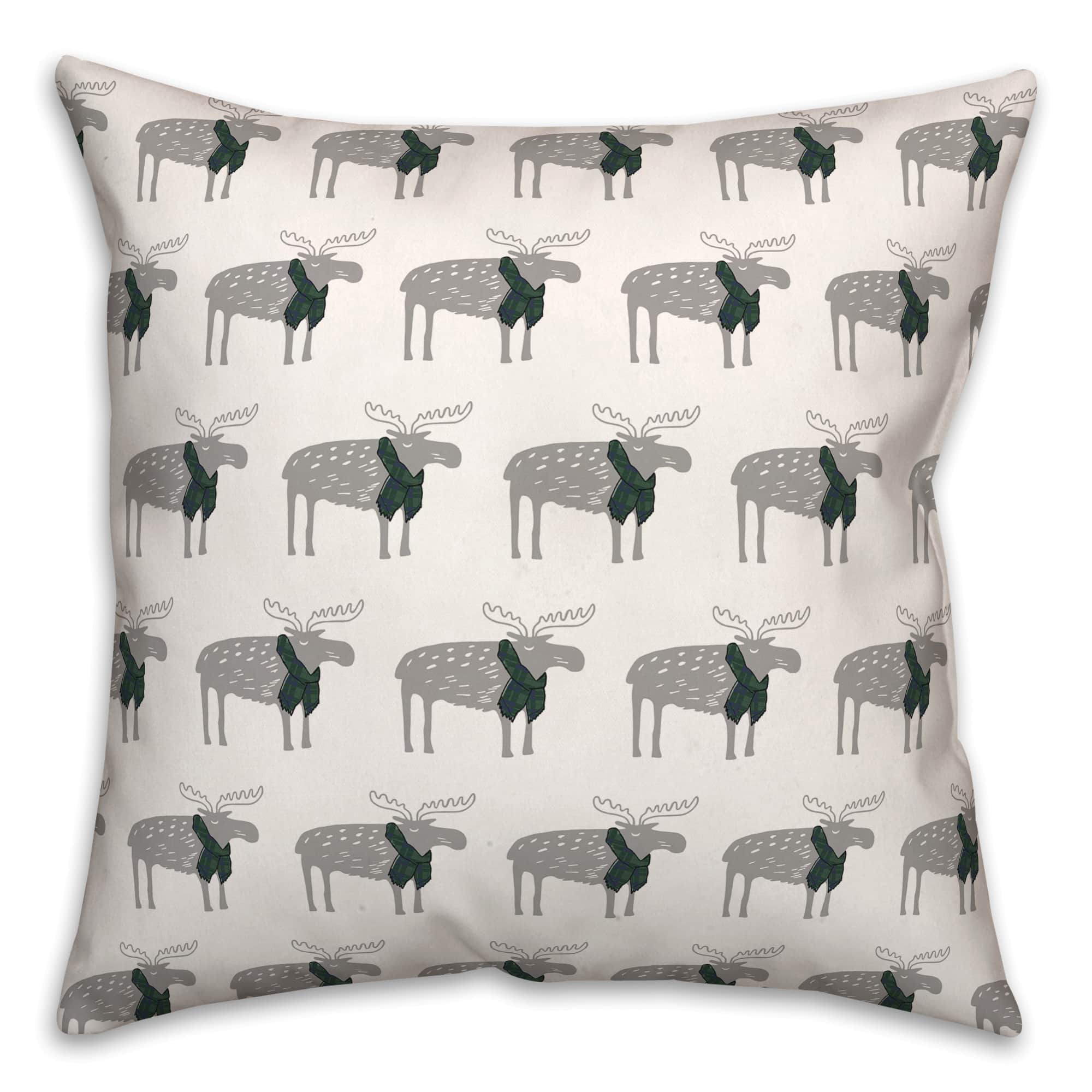 Plaid Scarf Moose Pattern 18x18 Throw Pillow