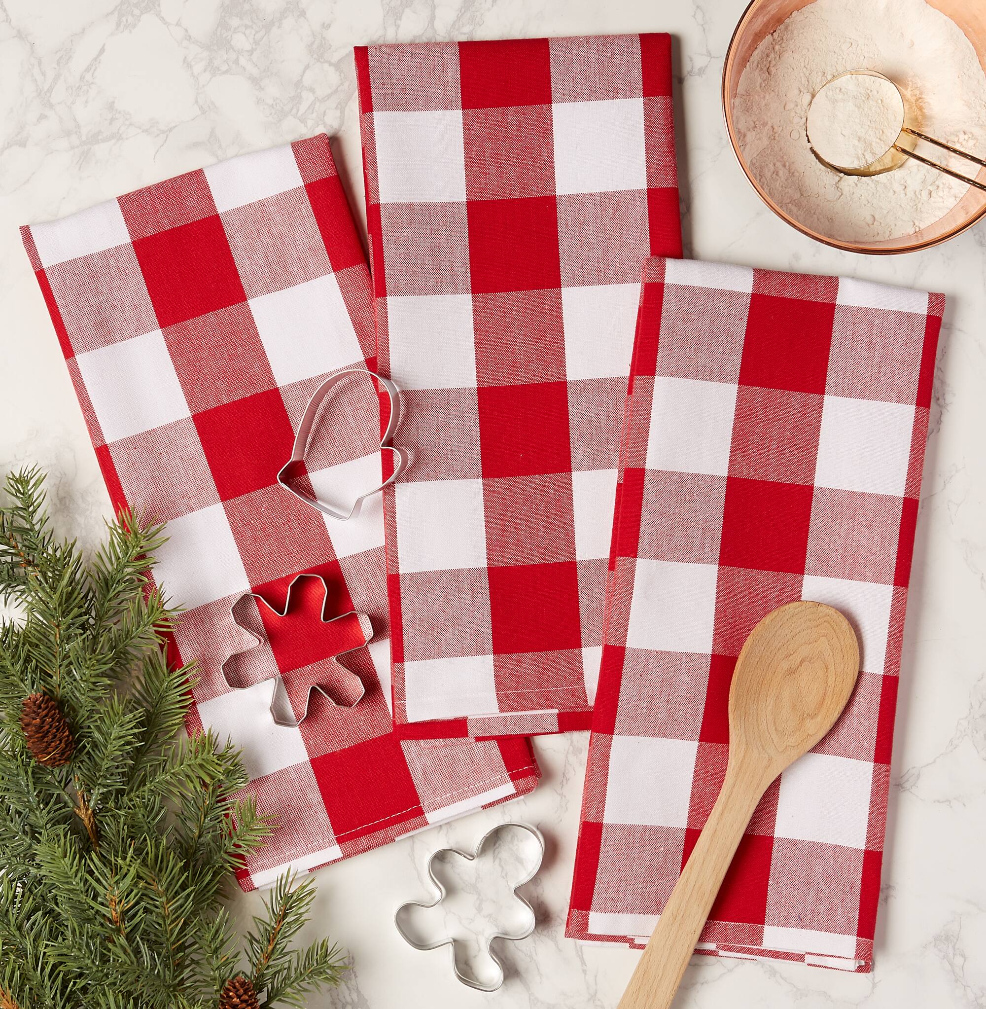 DII® Red & White Buffalo Check Dish Towels, 3ct.