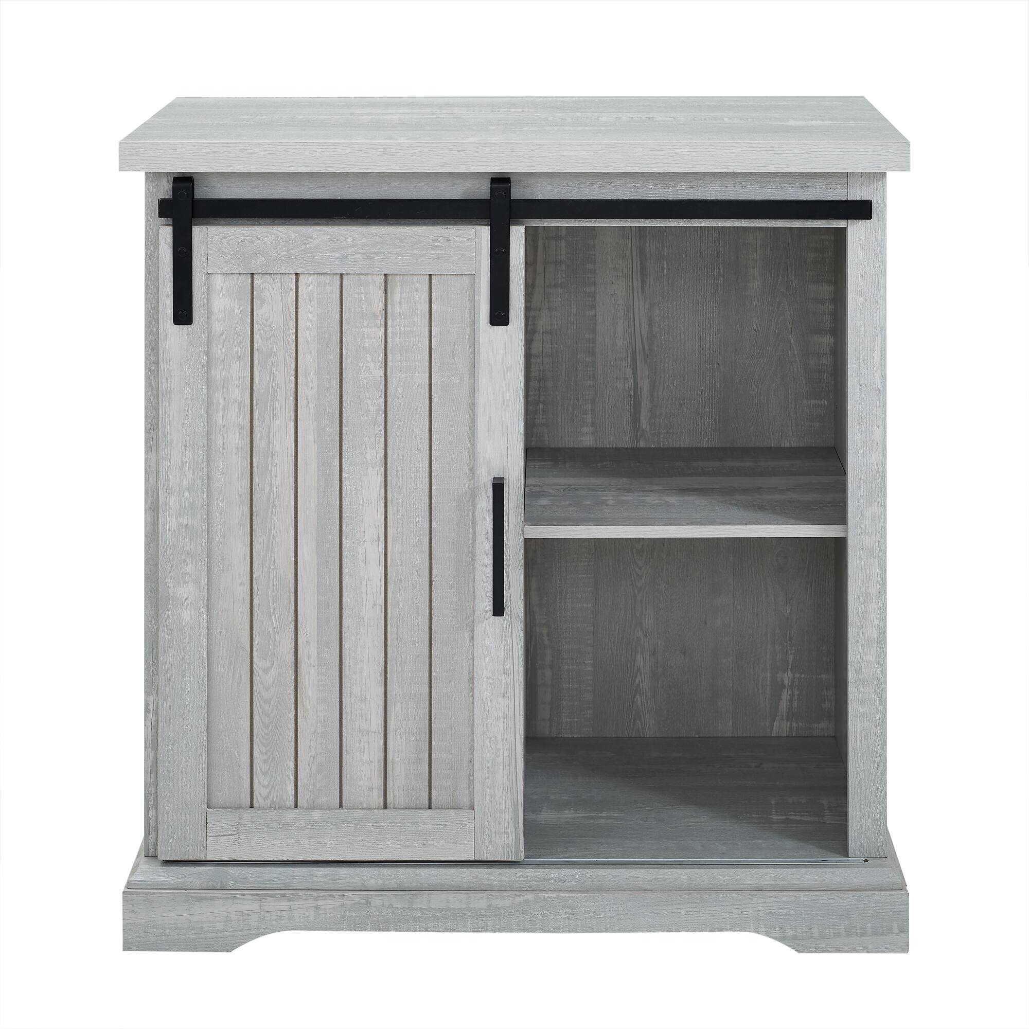 Walker Edison 32&#x22; Stone Grey Sliding Grooved Door Modern Accent Cabinet