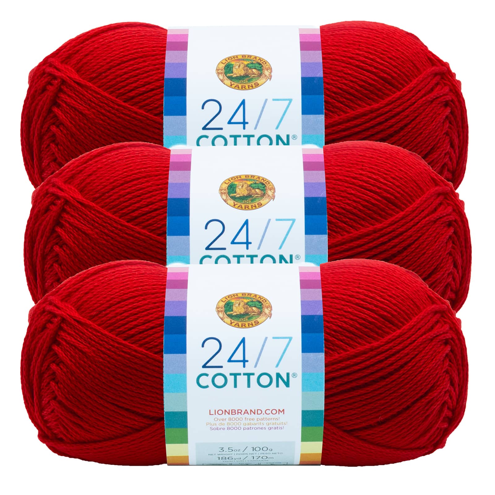 3 Pack Lion Brand&#xAE; 24/7 Cotton&#xAE; Yarn