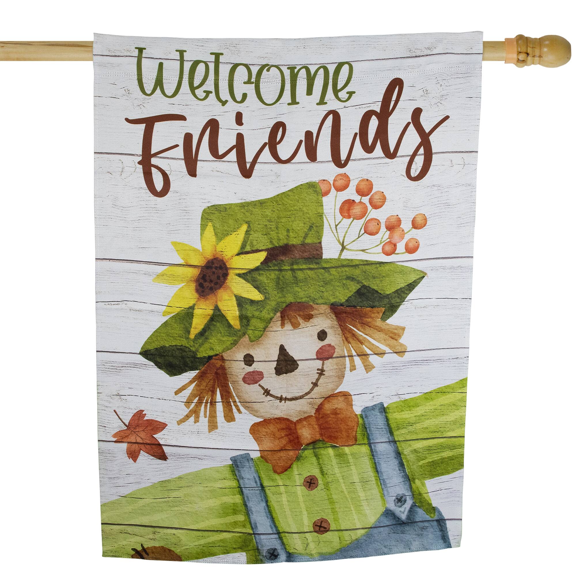 40&#x22; x 28&#x22; Scarecrow Welcome Friends Fall Harvest Outdoor House Flag