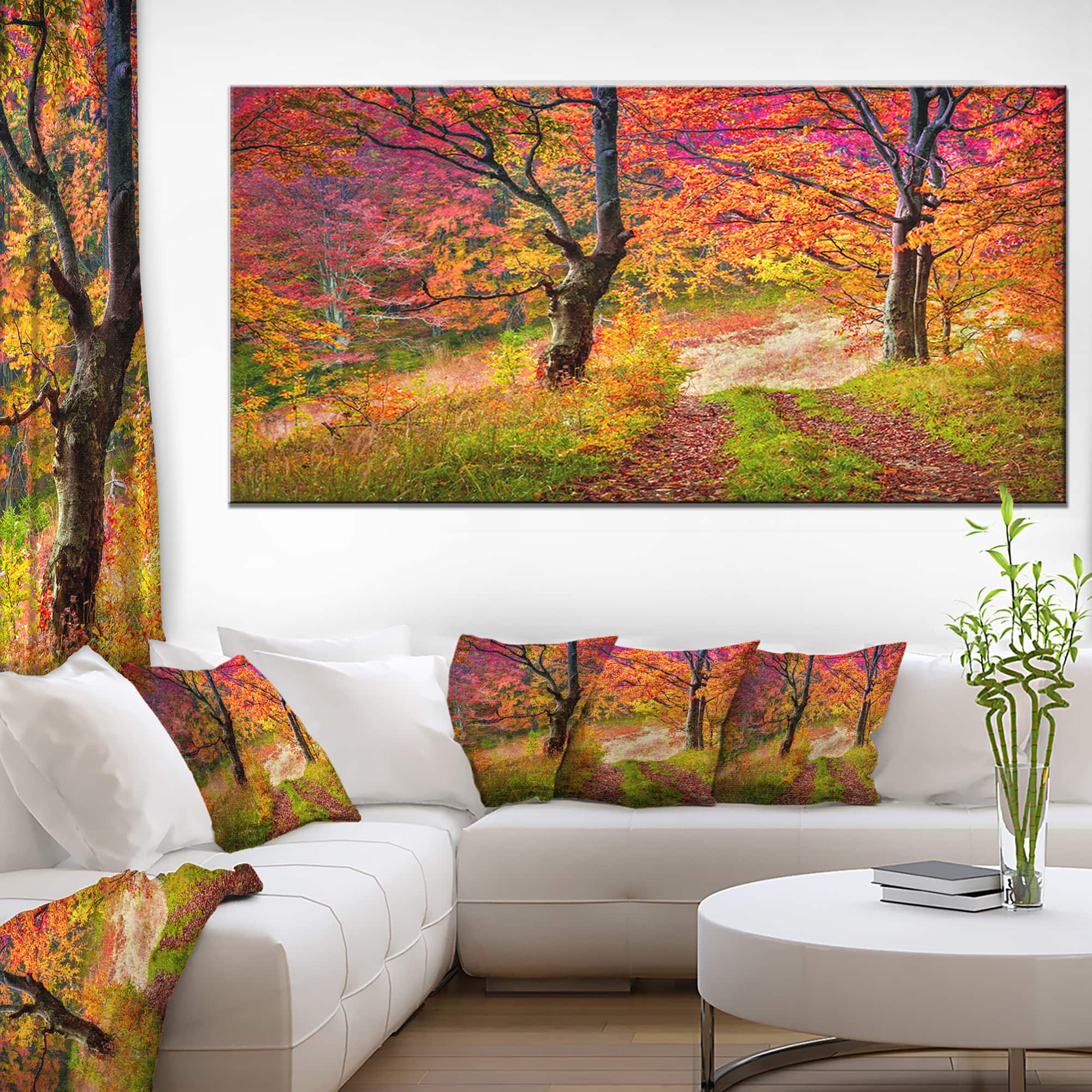 Designart - Bright Colorful Fall Trees in Forest - Large Landscape Canvas Art Print