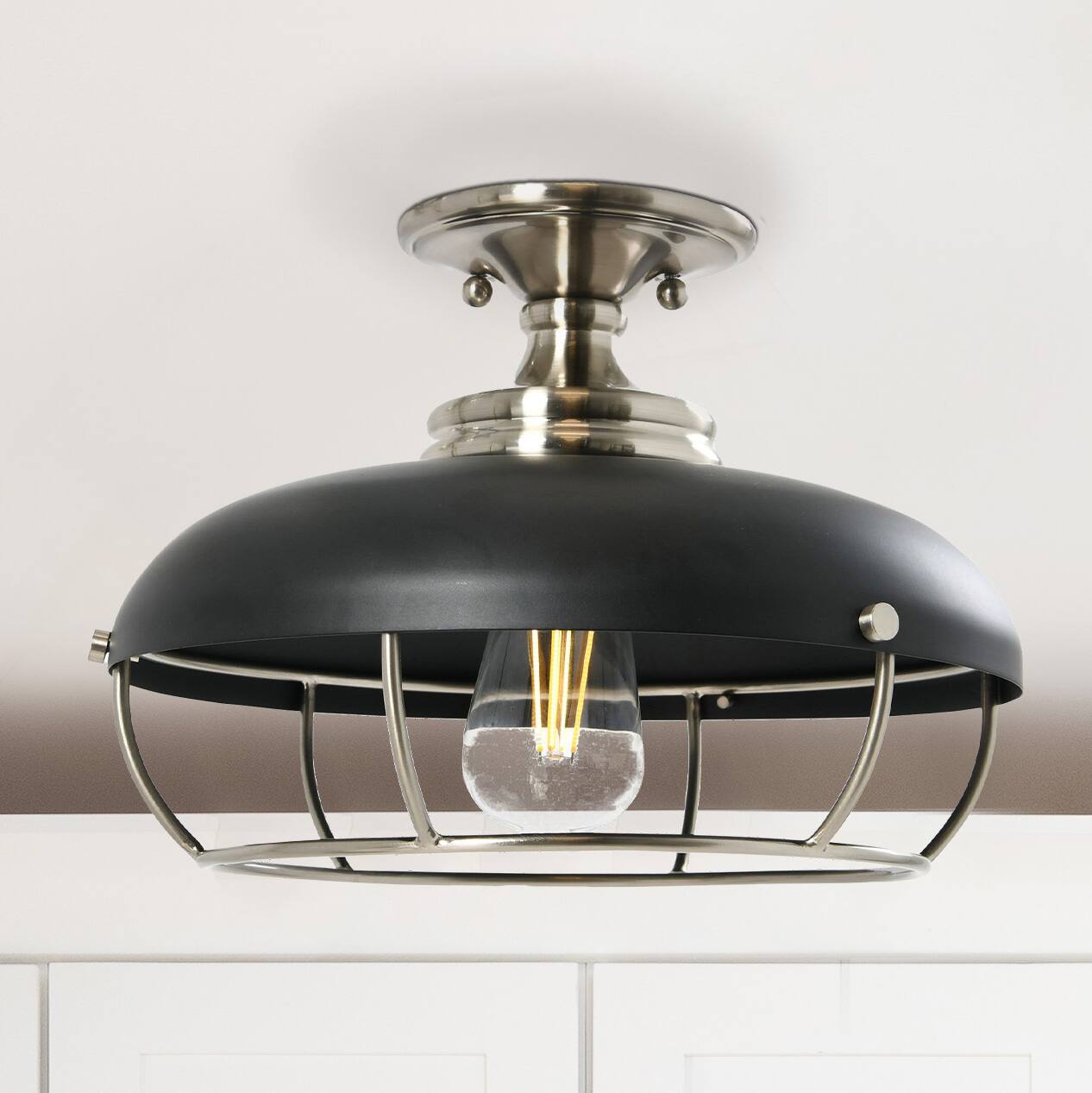 Hello Honey® 13" Wide Caged Dome Metal Semi-Flush Mount Ceiling Light