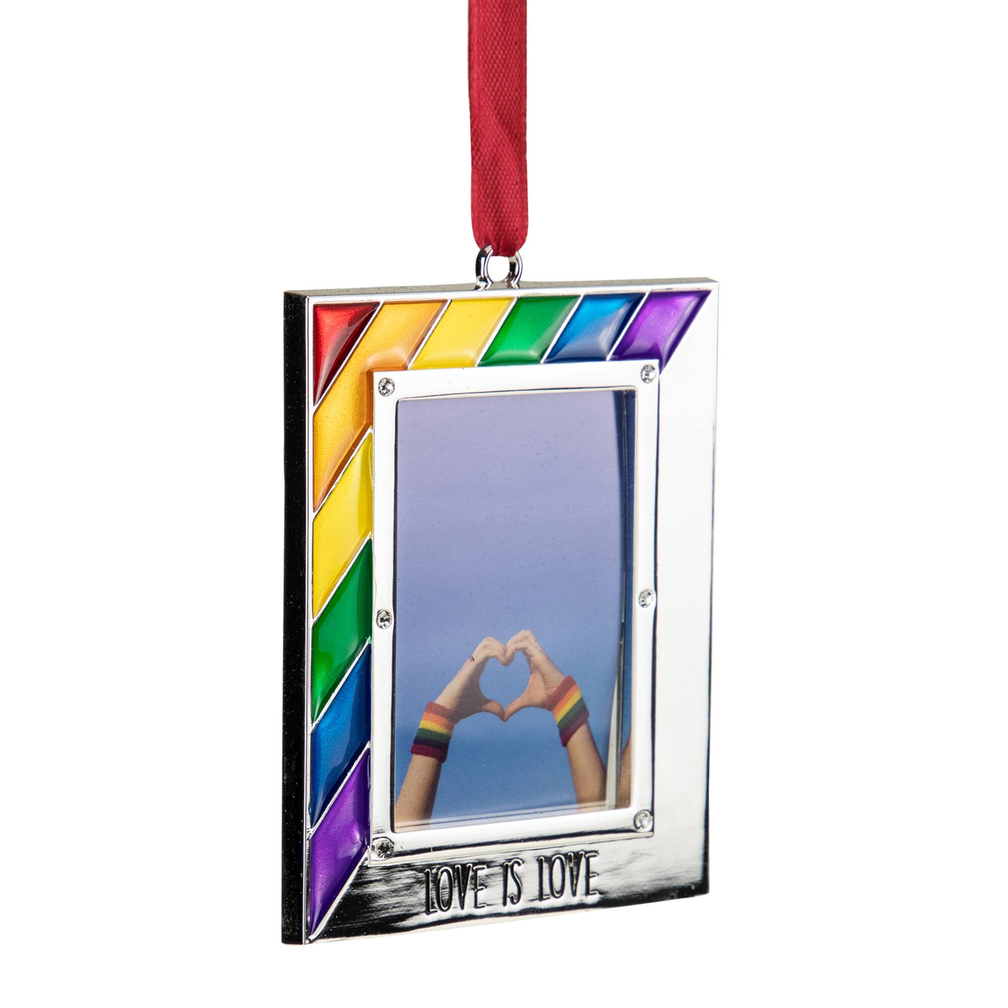 Silver-Plated Love is Love Frame Pride Christmas Ornament with European Crystals