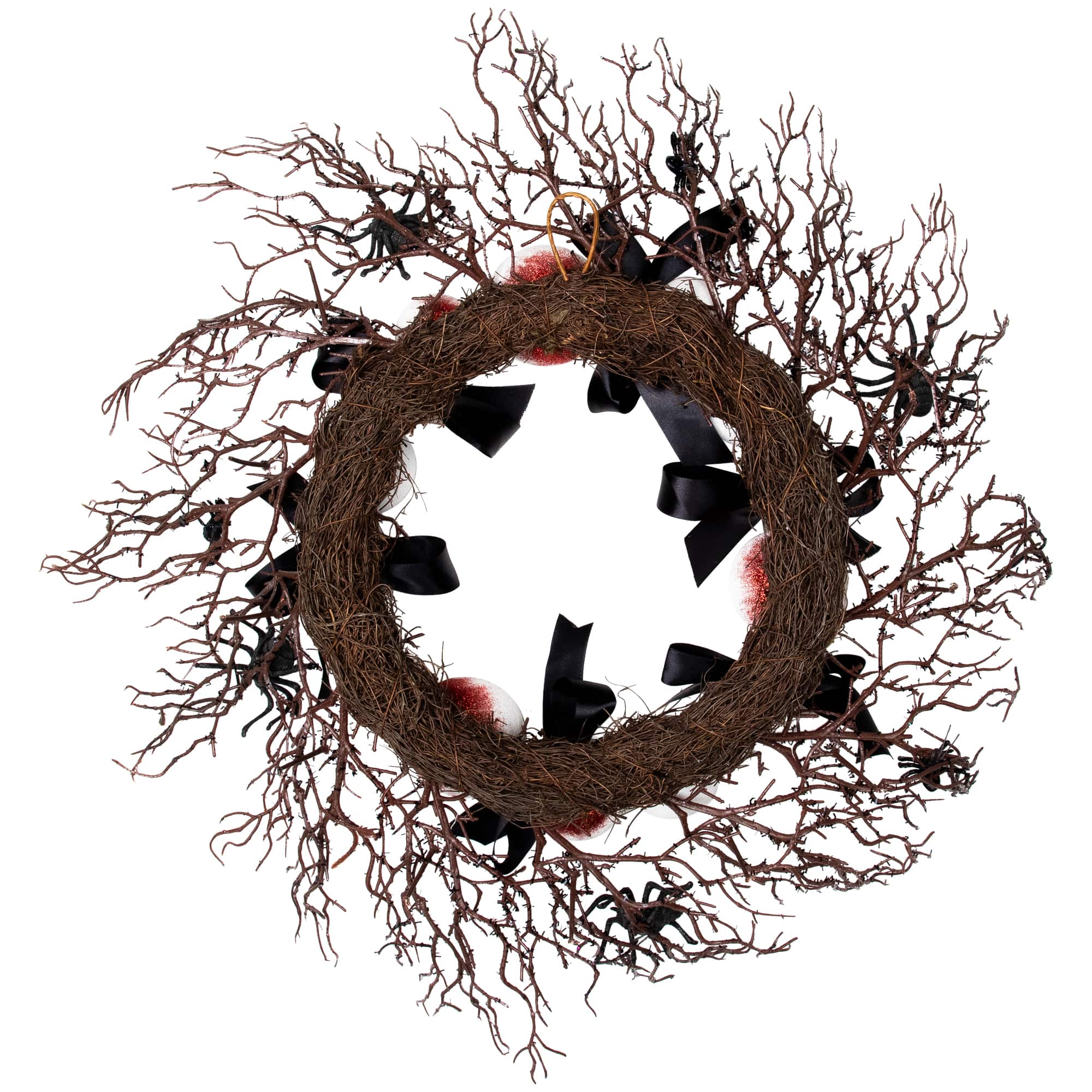 24'' Unlit Eyeballs and Spiders Halloween Twig Wreath