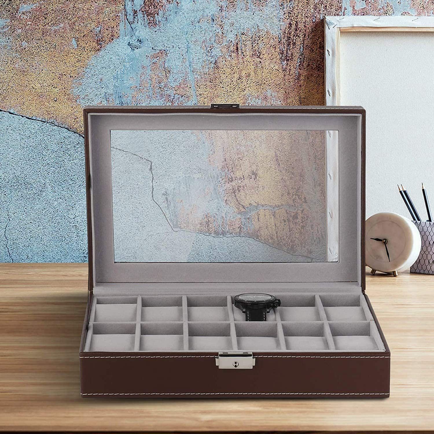 Pecan Brown Dozen Leather Watch Box