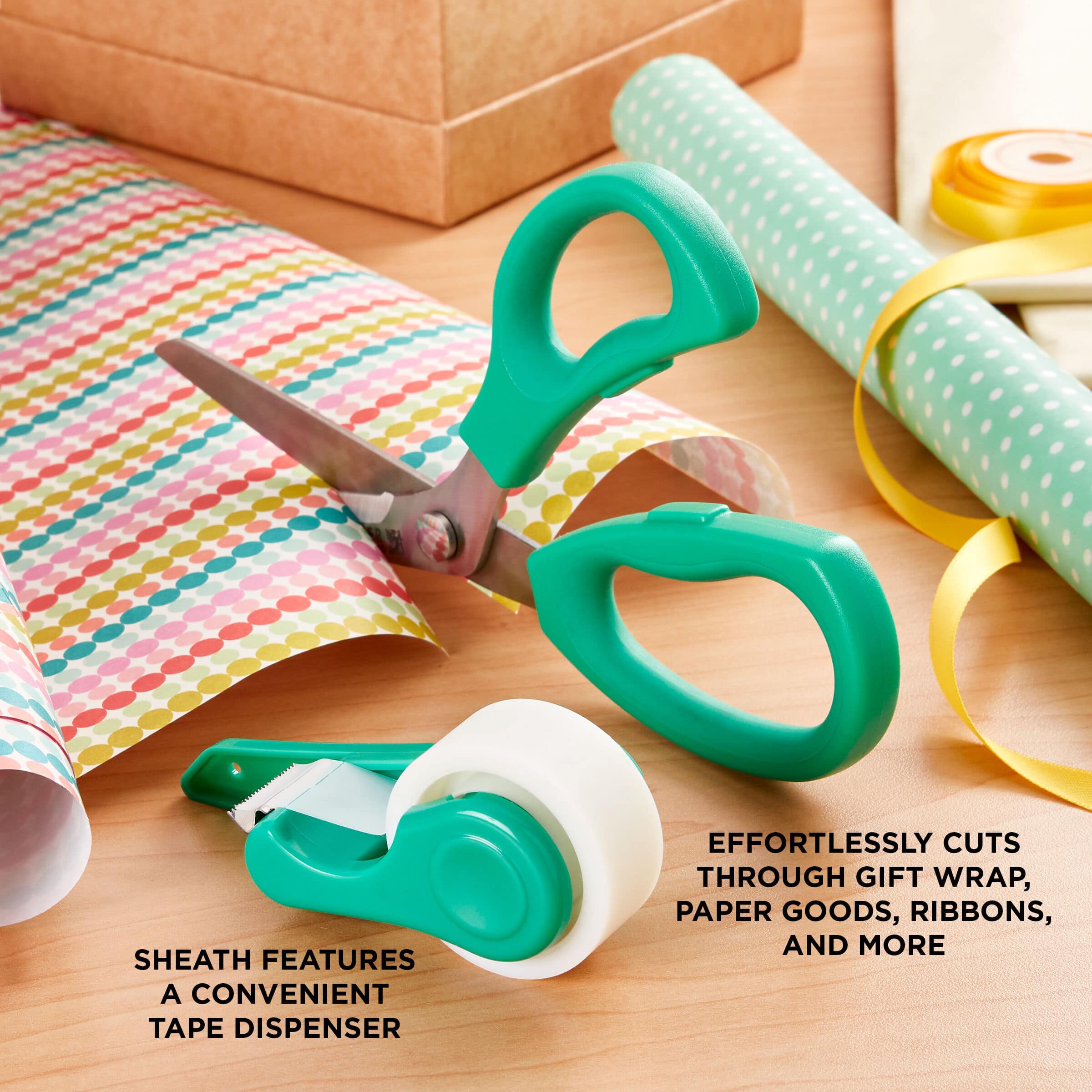 Sabatier 2-in-1 All-Purpose Gift Wrap Scissors with Removable Tape Dispenser Blade Cover