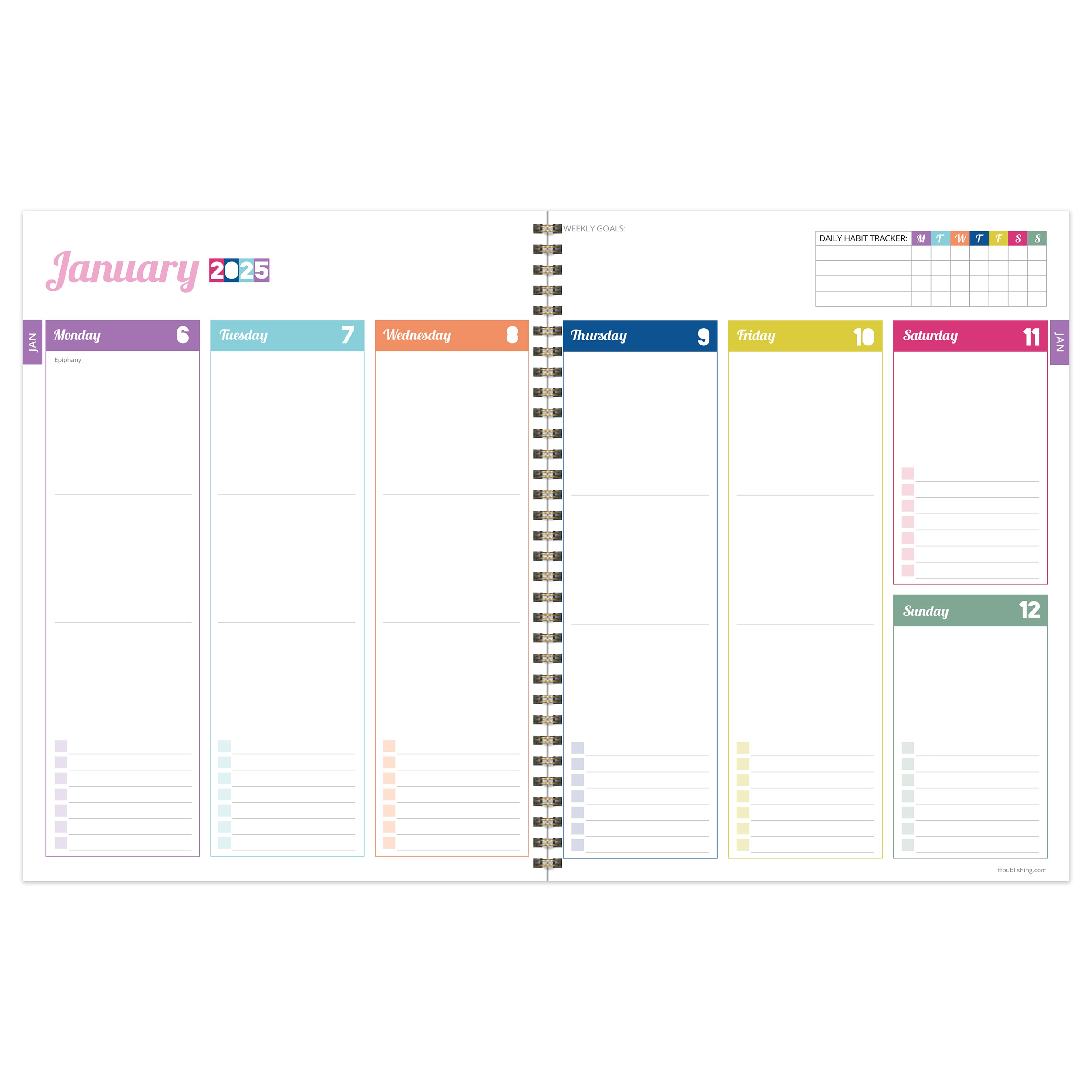 TF Publishing 2025 Large Madras Plaid Weekly Monthly Spiral Planner