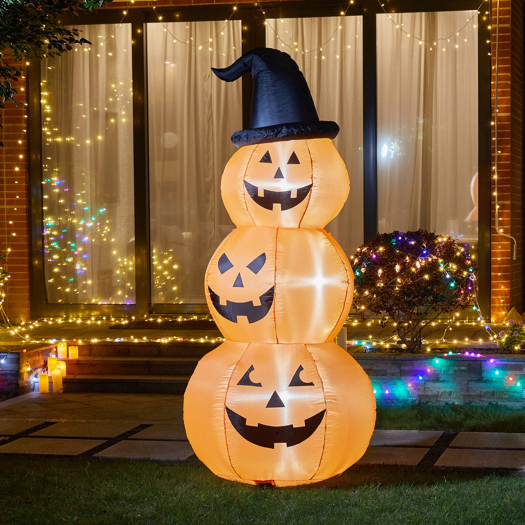 Glitzhome® 8ft Lighted Inflatable Stacked Jack-O-Lantern Pumpkins Décor