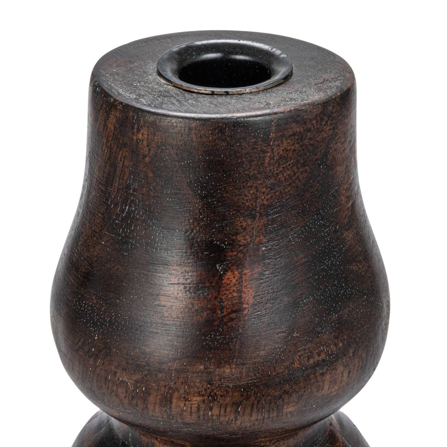 Hello Honey® 14" Decorative Espresso Finish Wood Hand-Carved Taper Candle Holder