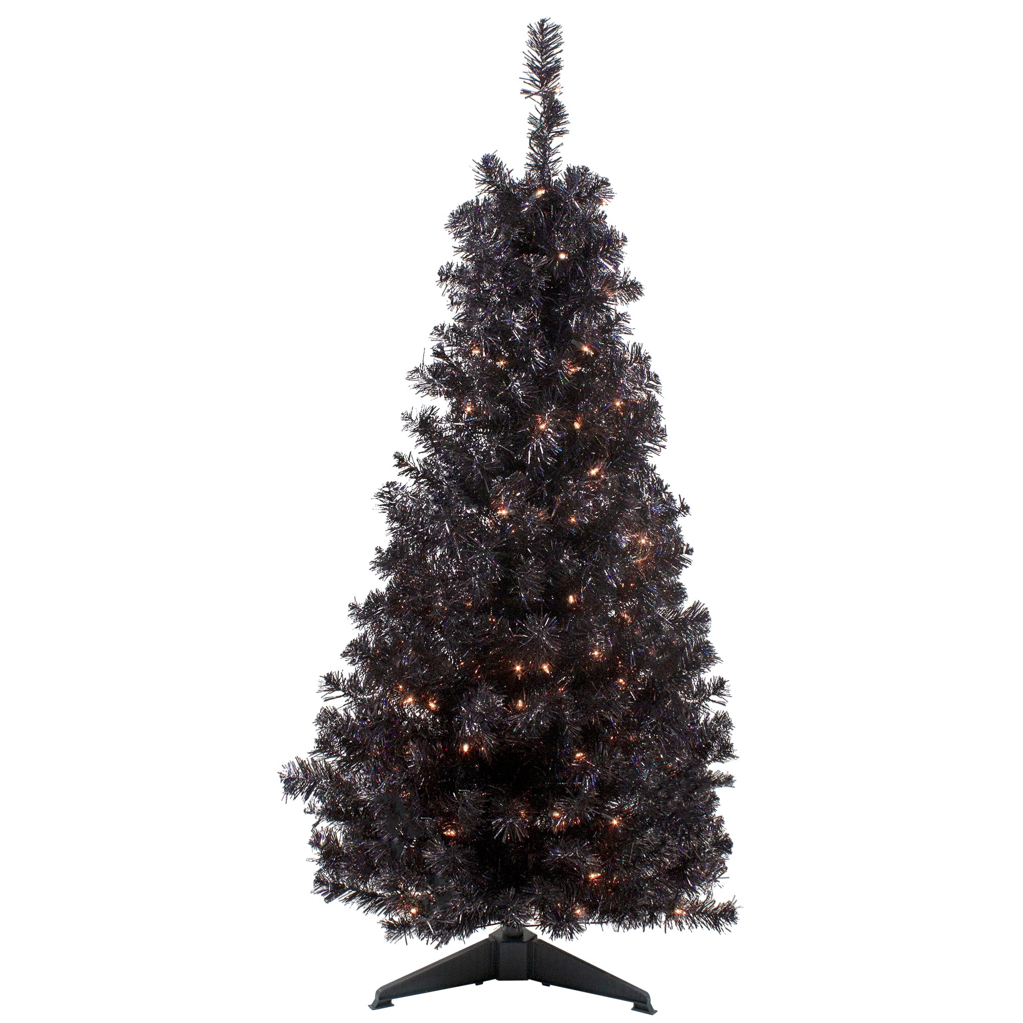 4ft. Black Slim Pre-Lit Halloween Tinsel Tree with Clear Lights