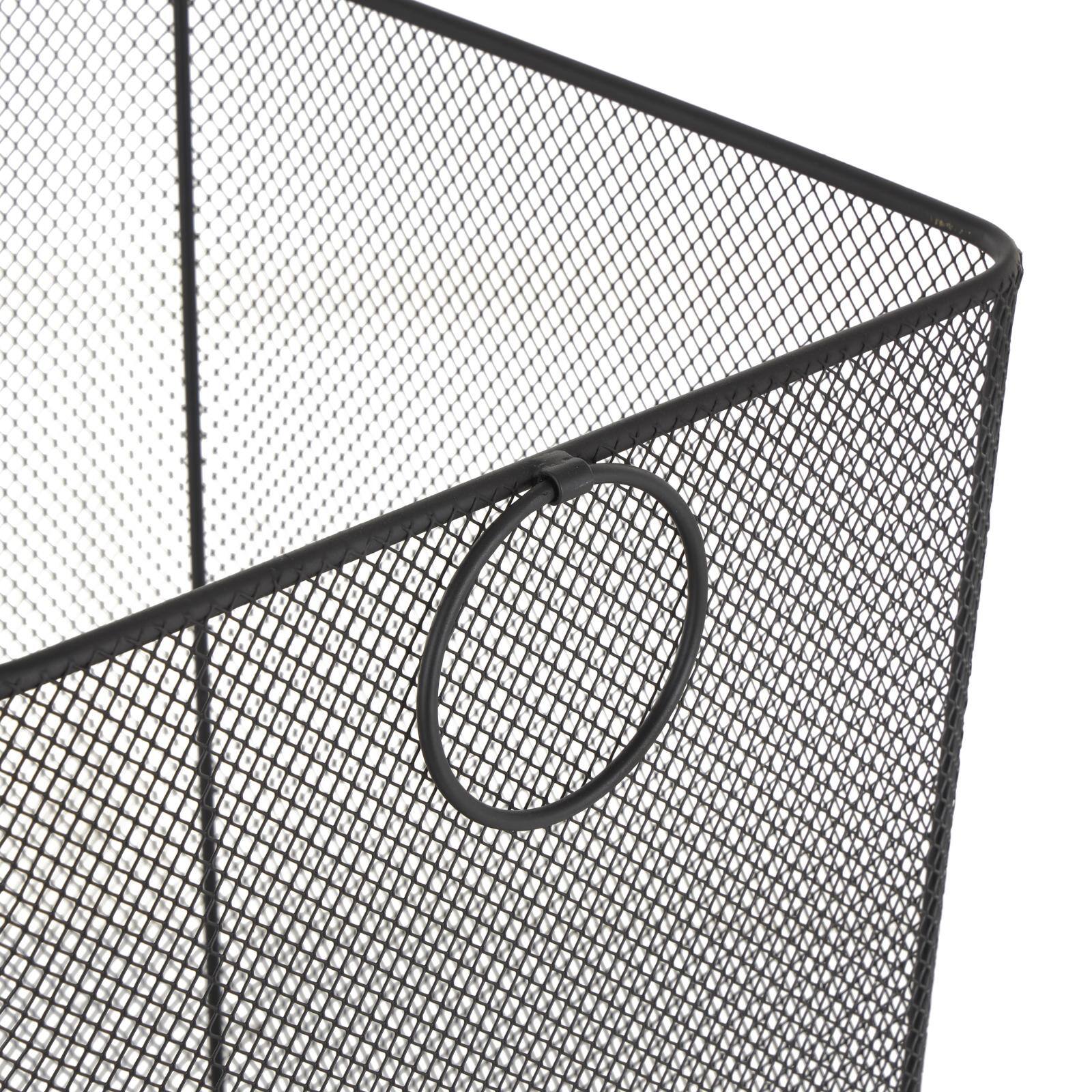 24&#x22; Black Metal Square Mesh Wire Rolling Laundry Storage Cart with Ring Handles