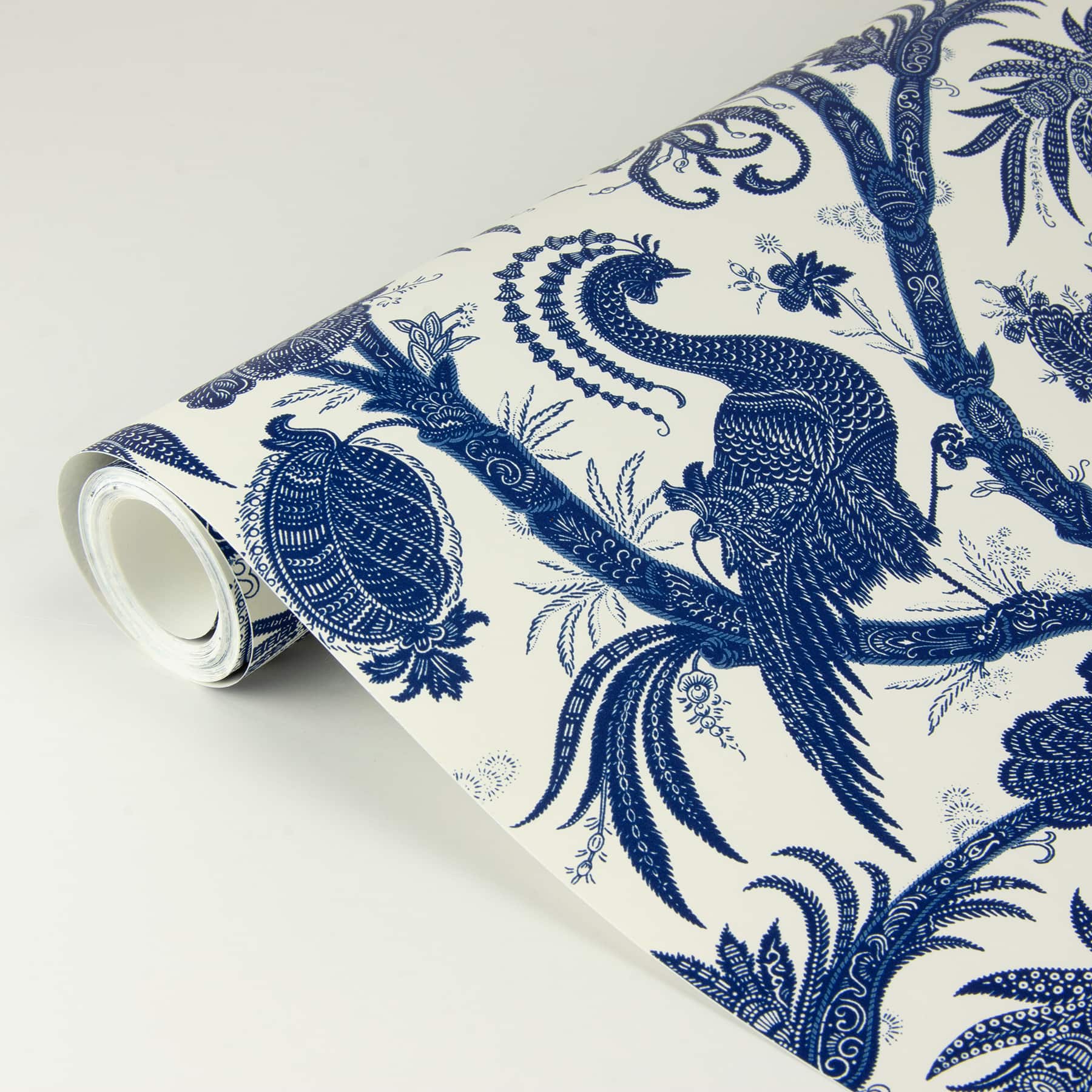 Scalamandre Indigo Balinese Peacock Peel &#x26; Stick Wallpaper