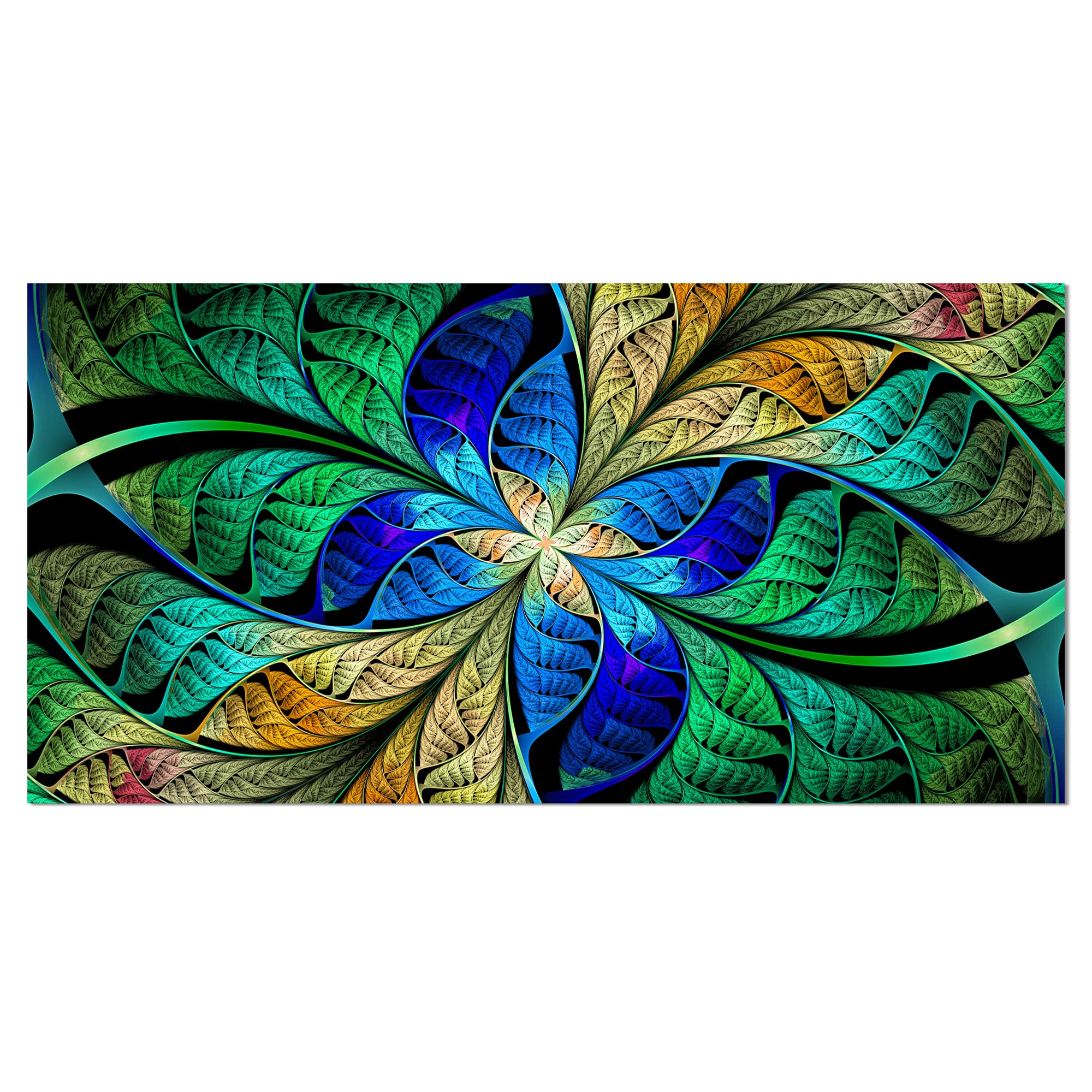 Designart - Blue Green Fractal Flower Petals - Abstract Canvas Art Print
