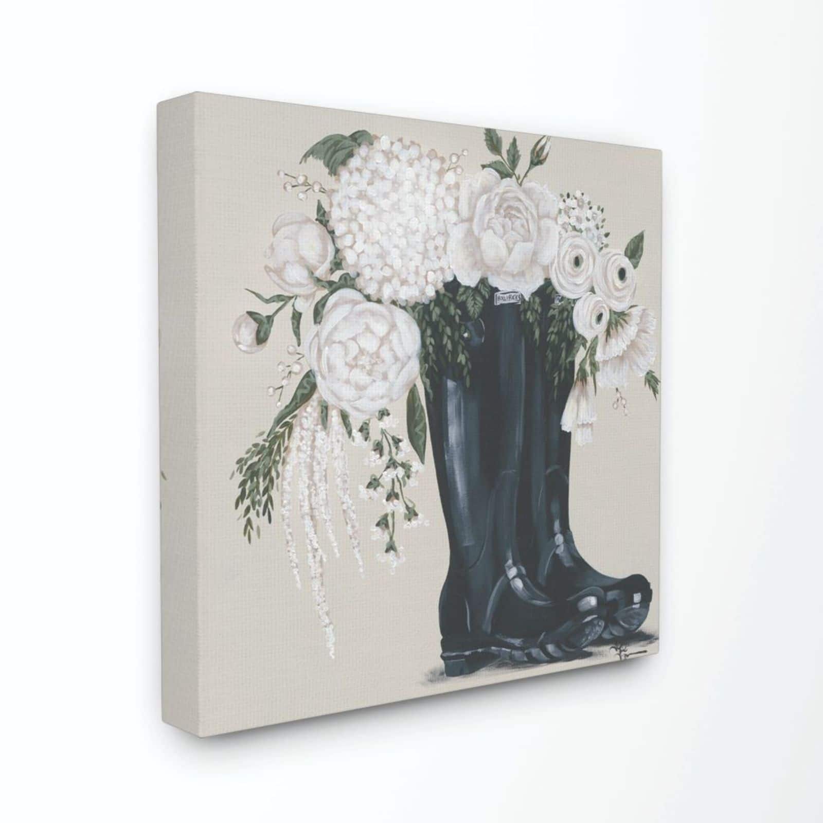 Stupell Industries White Flowers in Black Boots Canvas Wall Art