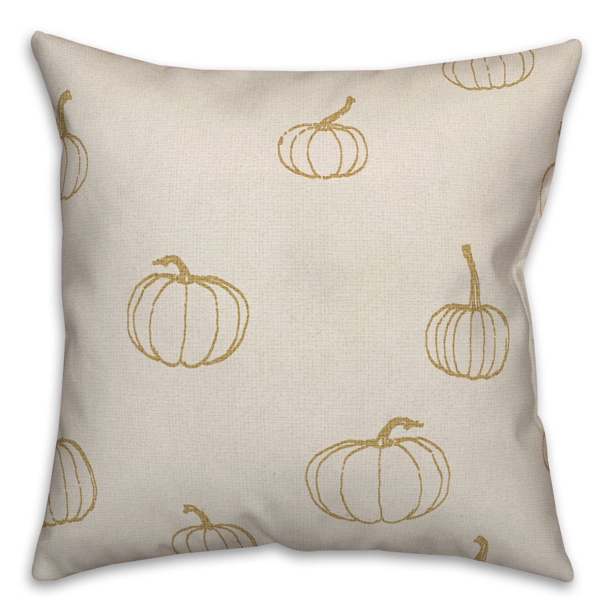 Mustard Yellow Mini Pumpkin Pattern Throw Pillow