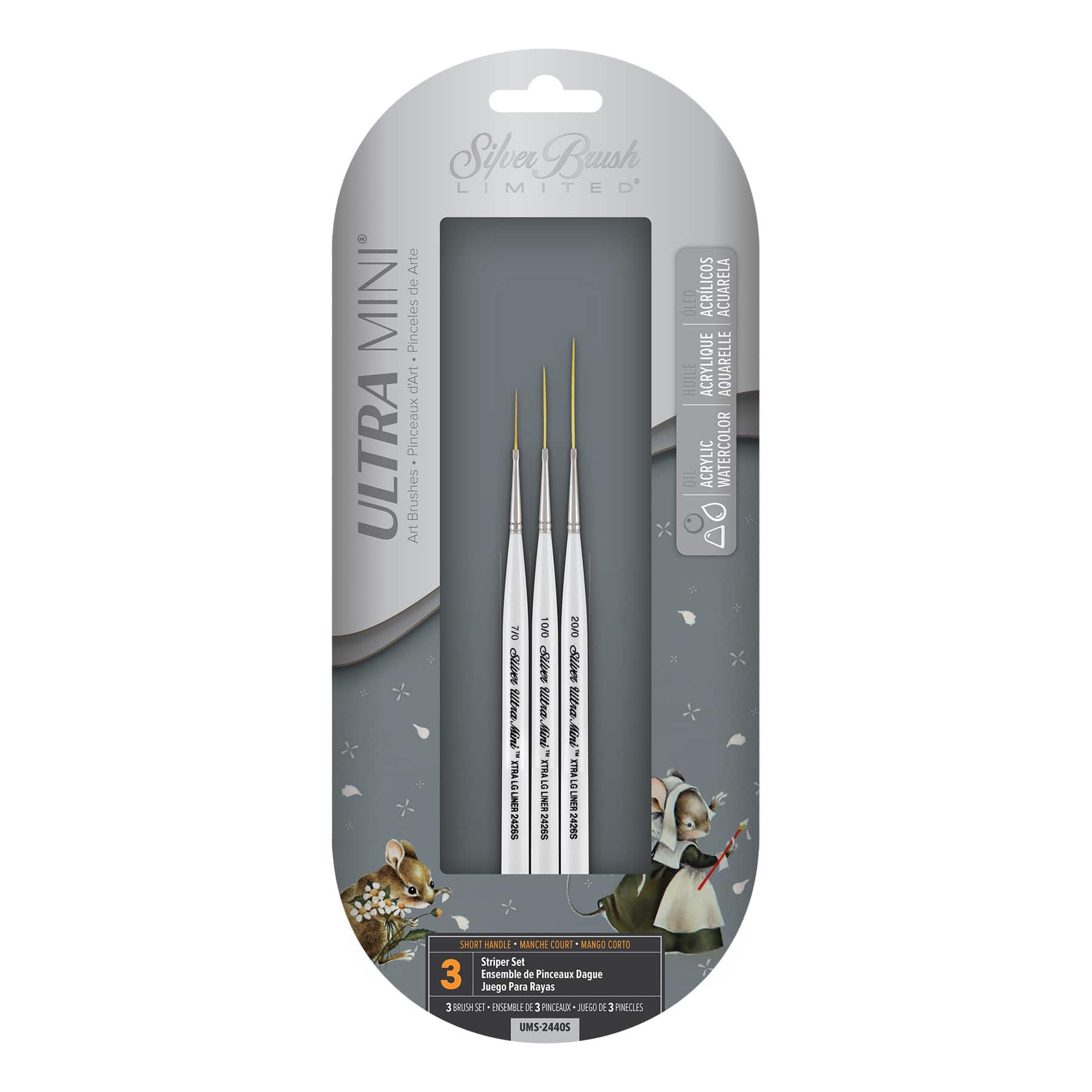 Silver Brush Limited Ultra Mini® White Striper Brushes, Set of 3