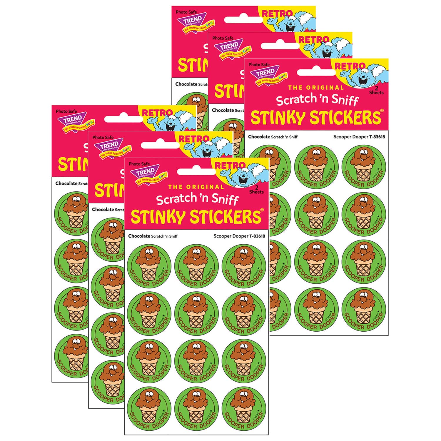 TREND Enterprises® Scooper Dooper Chocolate Scented Stickers, 6 Packs of 24