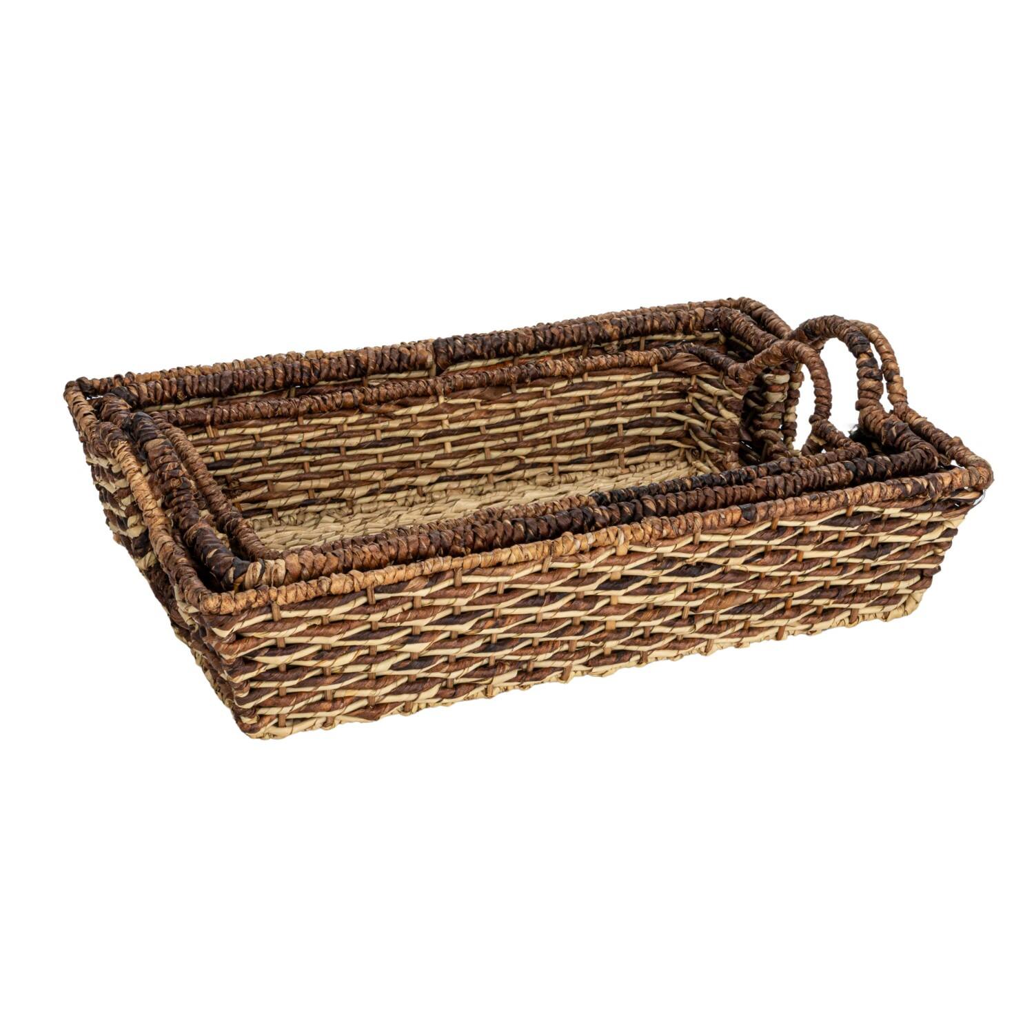 Hello Honey® Natural & Brown Hand-Woven Buri & Abaca Tray Set