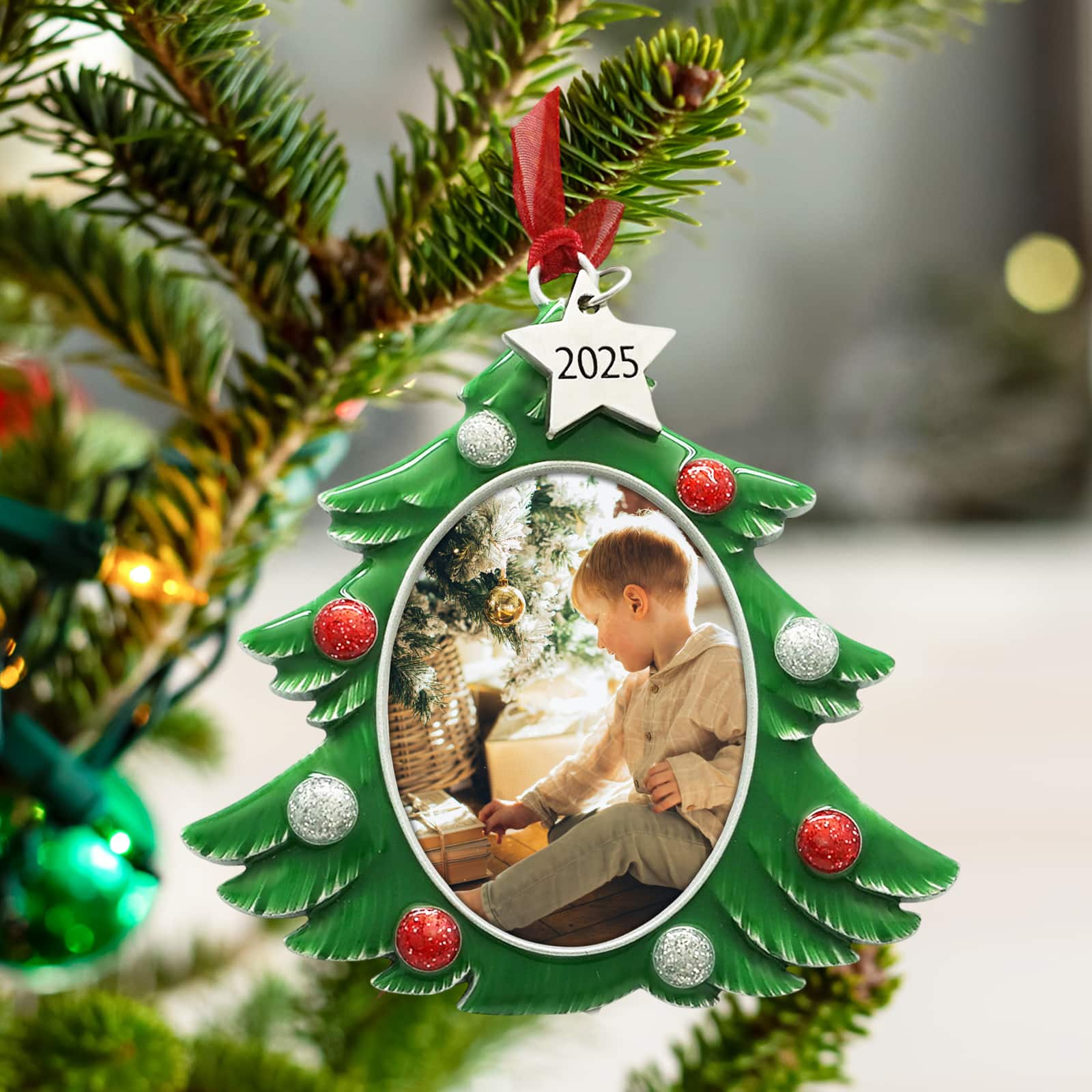 1.75&#x22; x 2.25&#x22; Christmas Tree 2025 Metal Ornament Frame by Studio D&#xE9;cor&#xAE;