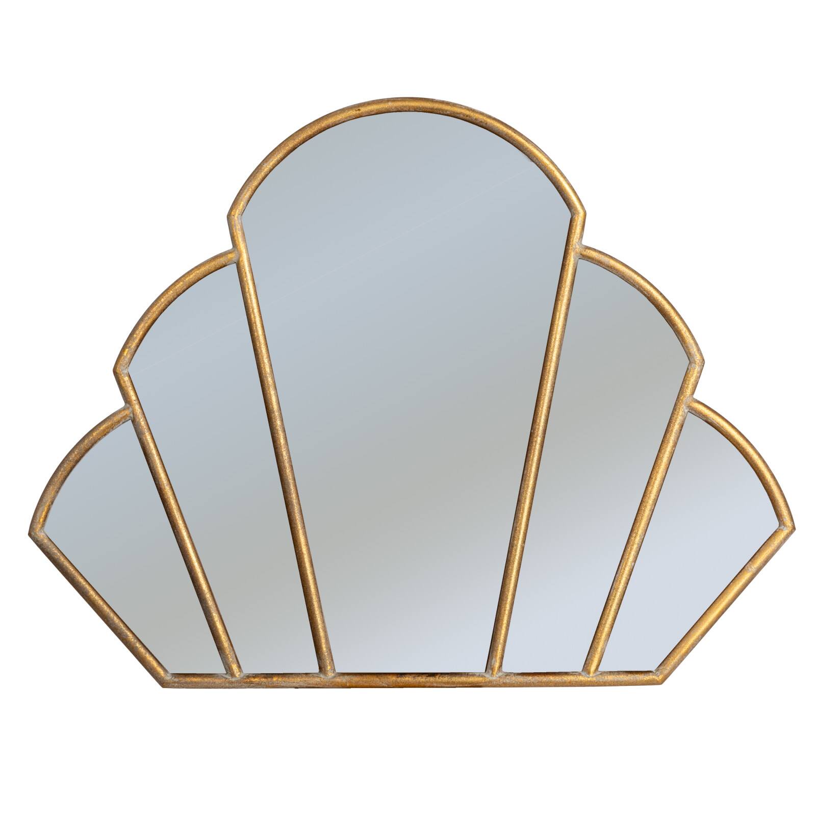 Hello Honey&#xAE; 33&#x22; Antique Gold Finish Modern Scallop Shaped Metal Wall Mirror
