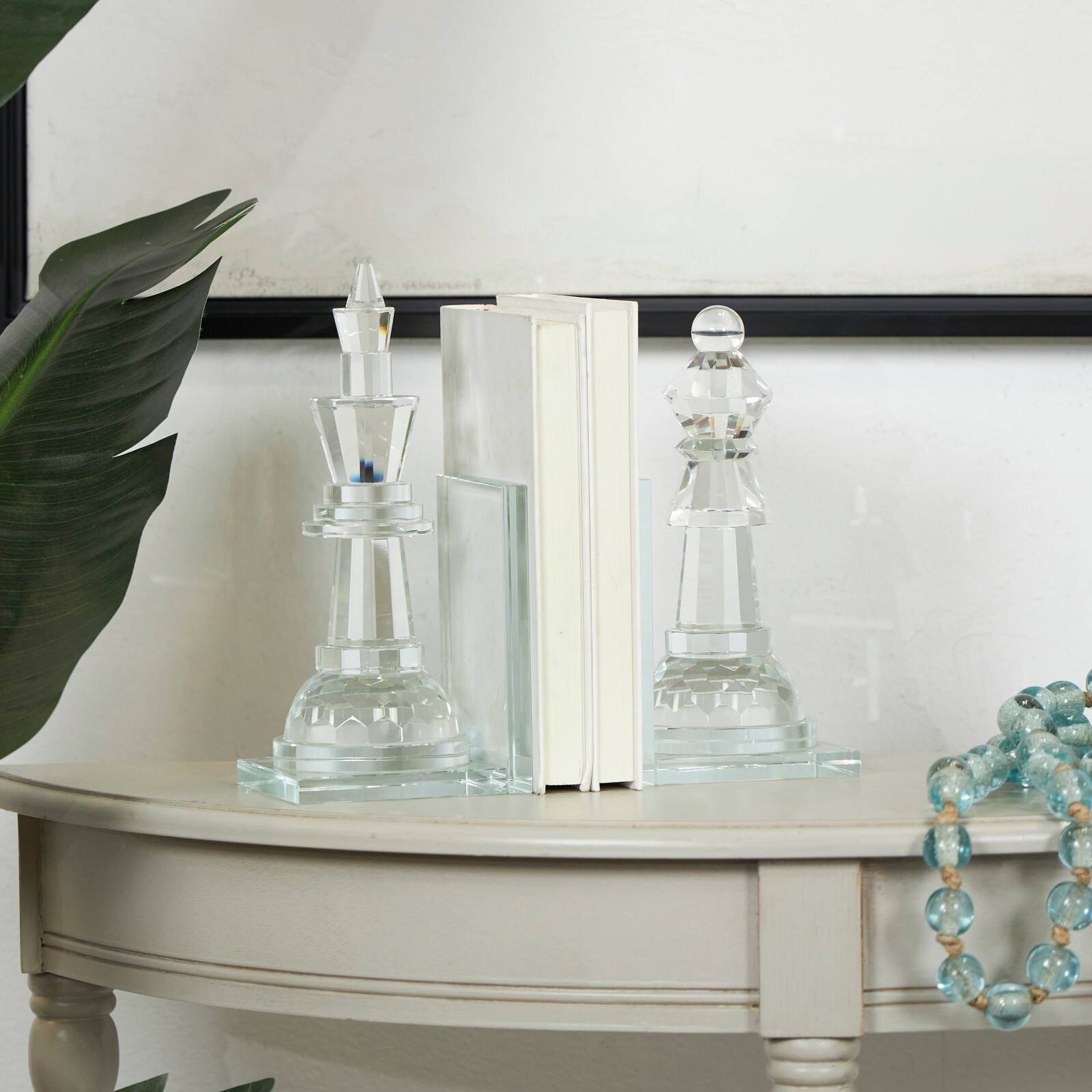 9.5" Clear Chess Oversized Bookends with Cut Crystal Designs Set