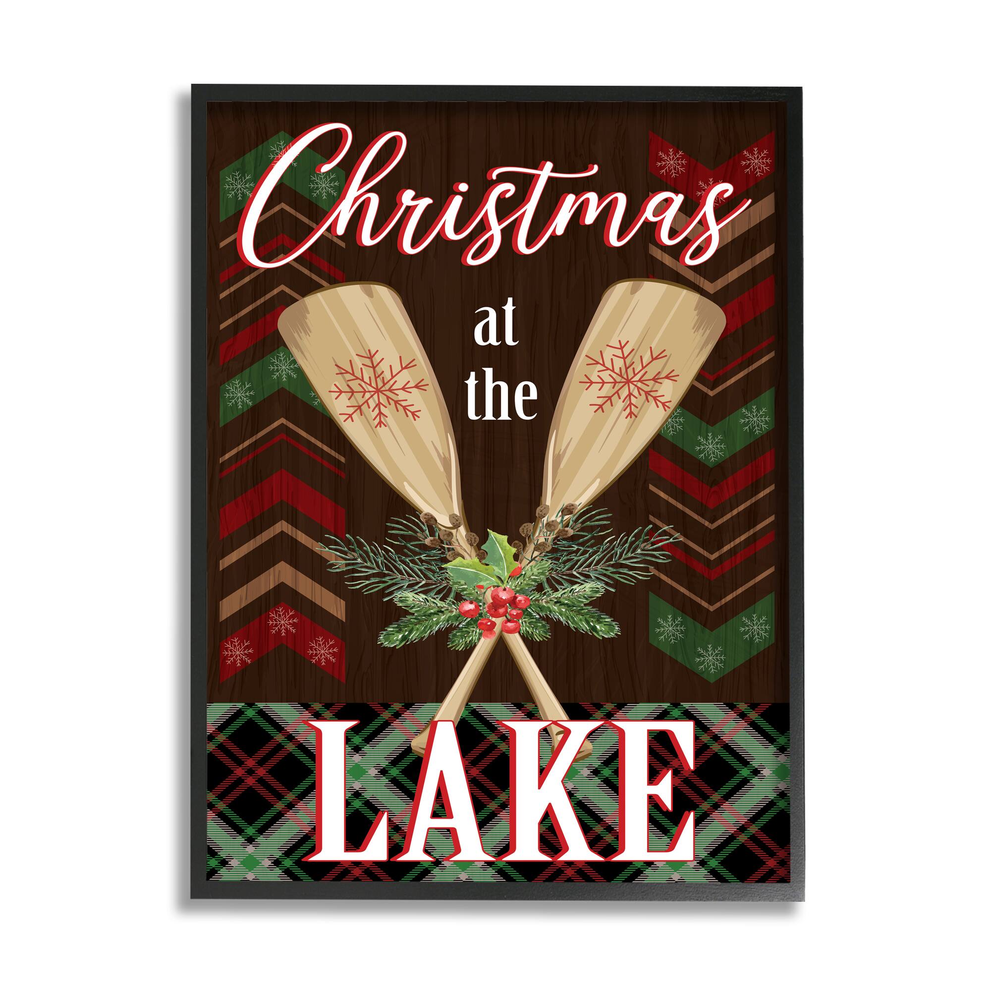 Stupell Industries Christmas At Lake Seasonal Oars Framed Giclee Art